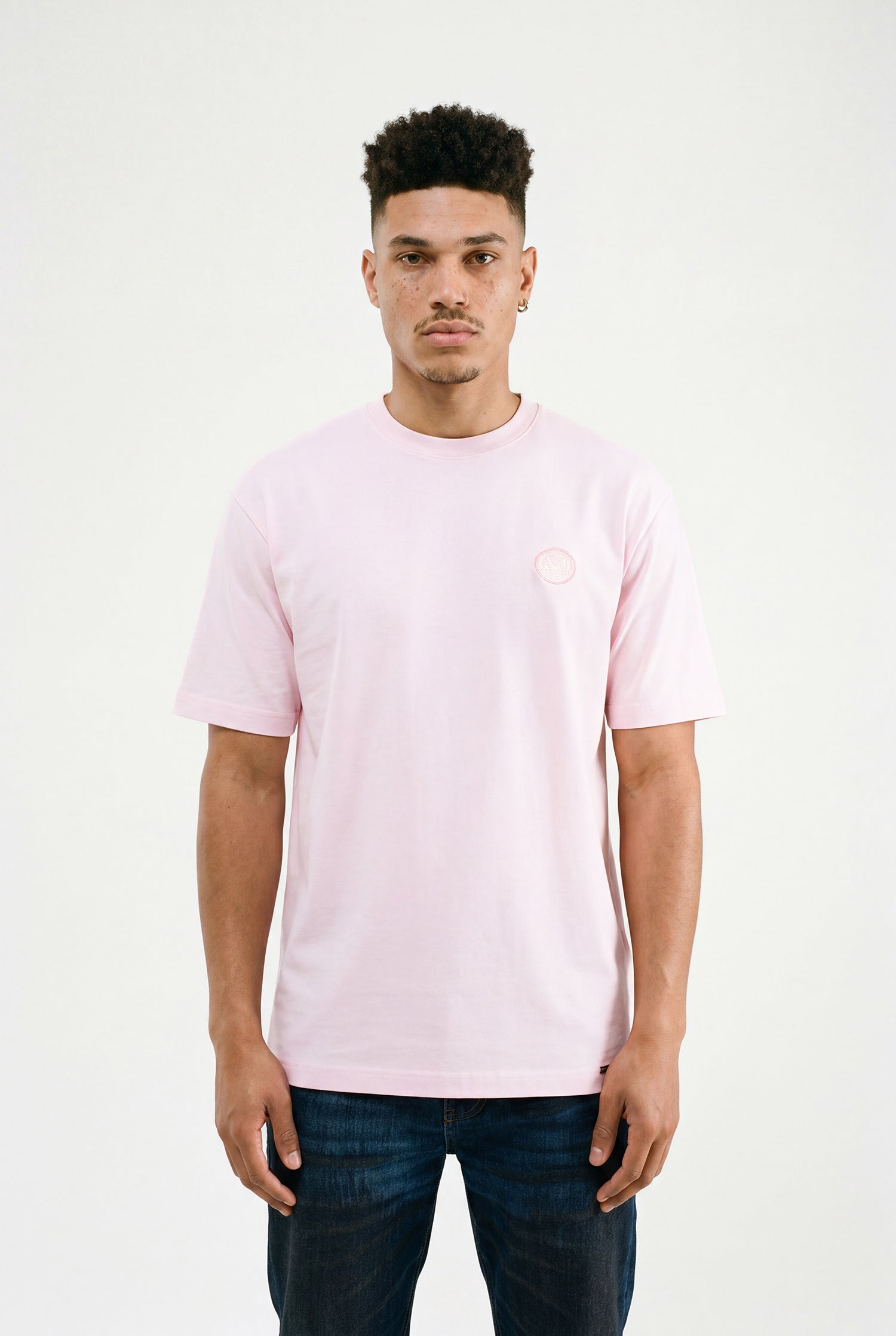 Erkek Logo Embroidered Oversize Tişört Pembe