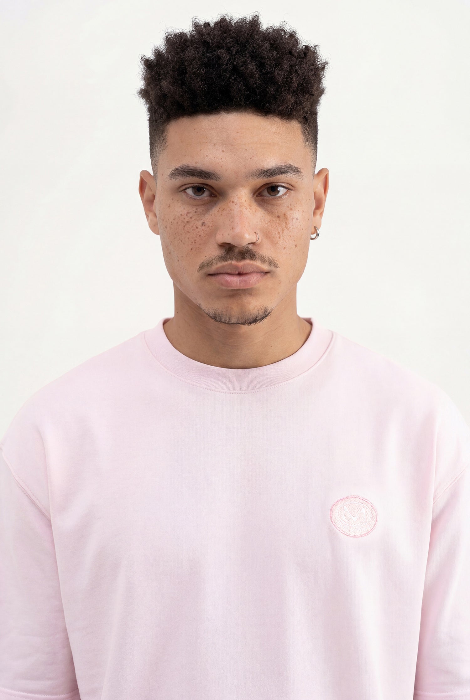 Erkek Logo Embroidered Oversize Tişört Pembe