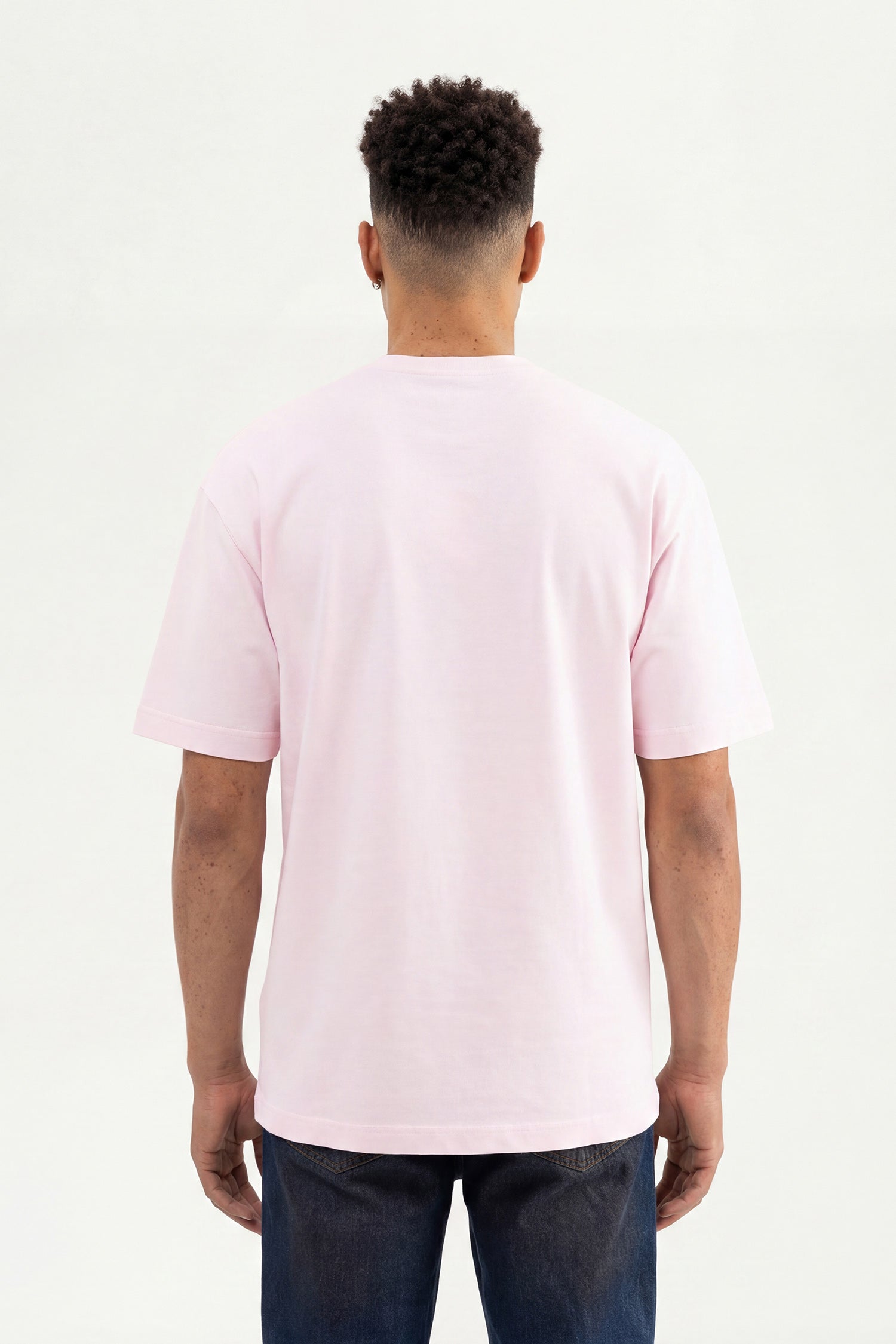 Erkek Logo Embroidered Oversize Tişört Pembe-3