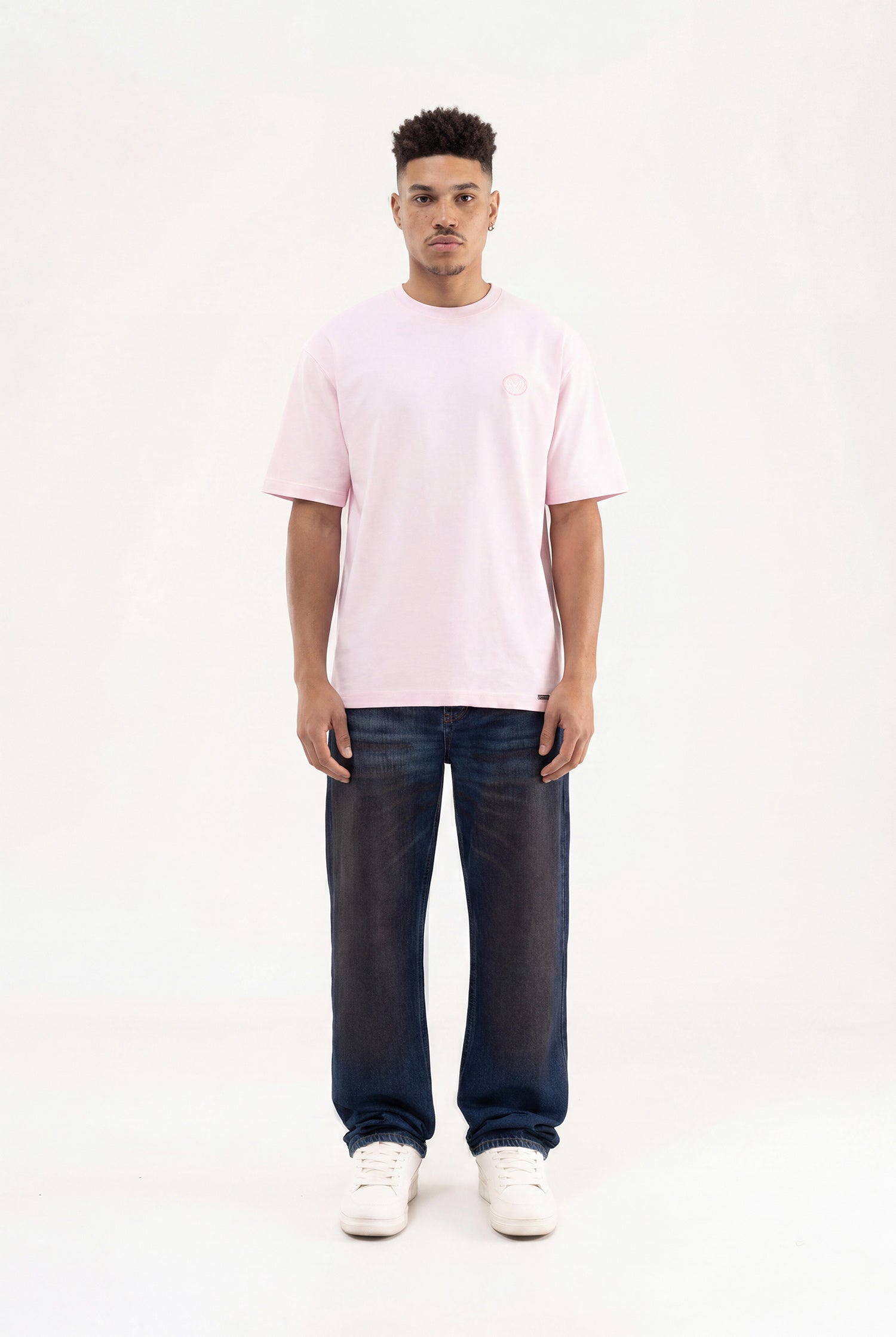Erkek Logo Embroidered Oversize Tişört Pembe-4