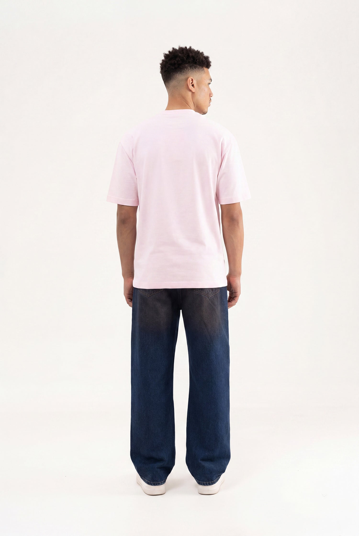 Erkek Logo Embroidered Oversize Tişört Pembe-5
