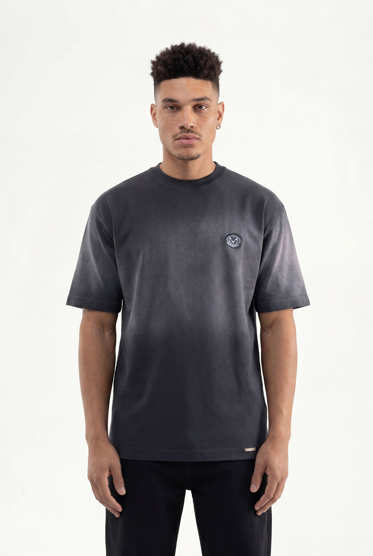 Erkek Logo Embroidered Oversize Tişört Siyah