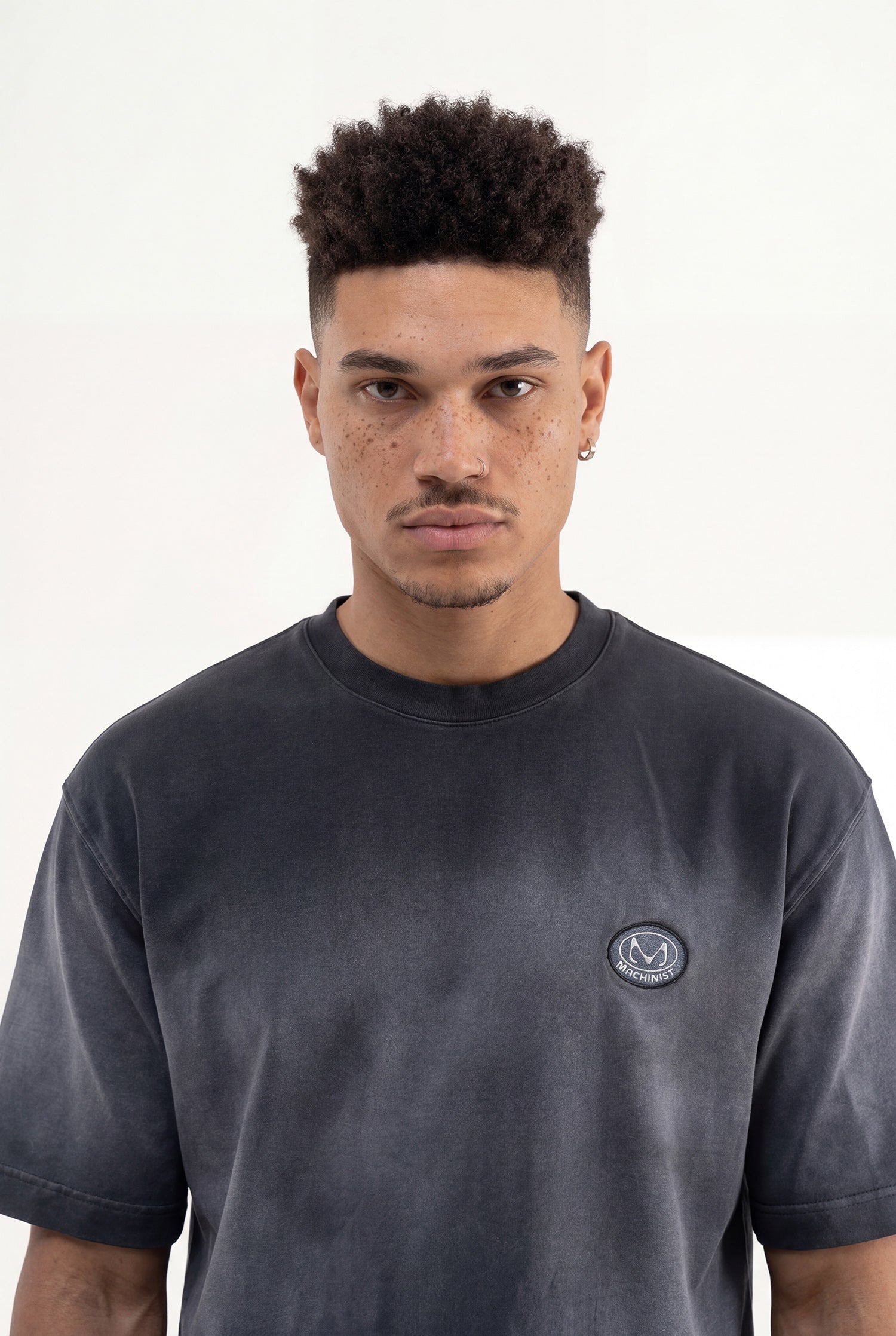 Erkek Logo Embroidered Oversize Tişört Siyah