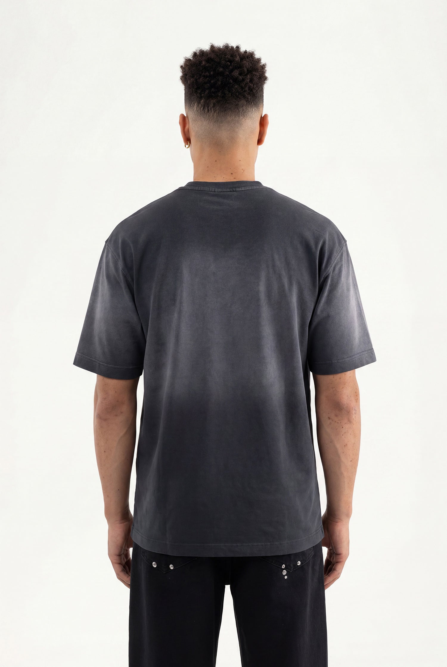 Erkek Logo Embroidered Oversize Tişört Siyah-3