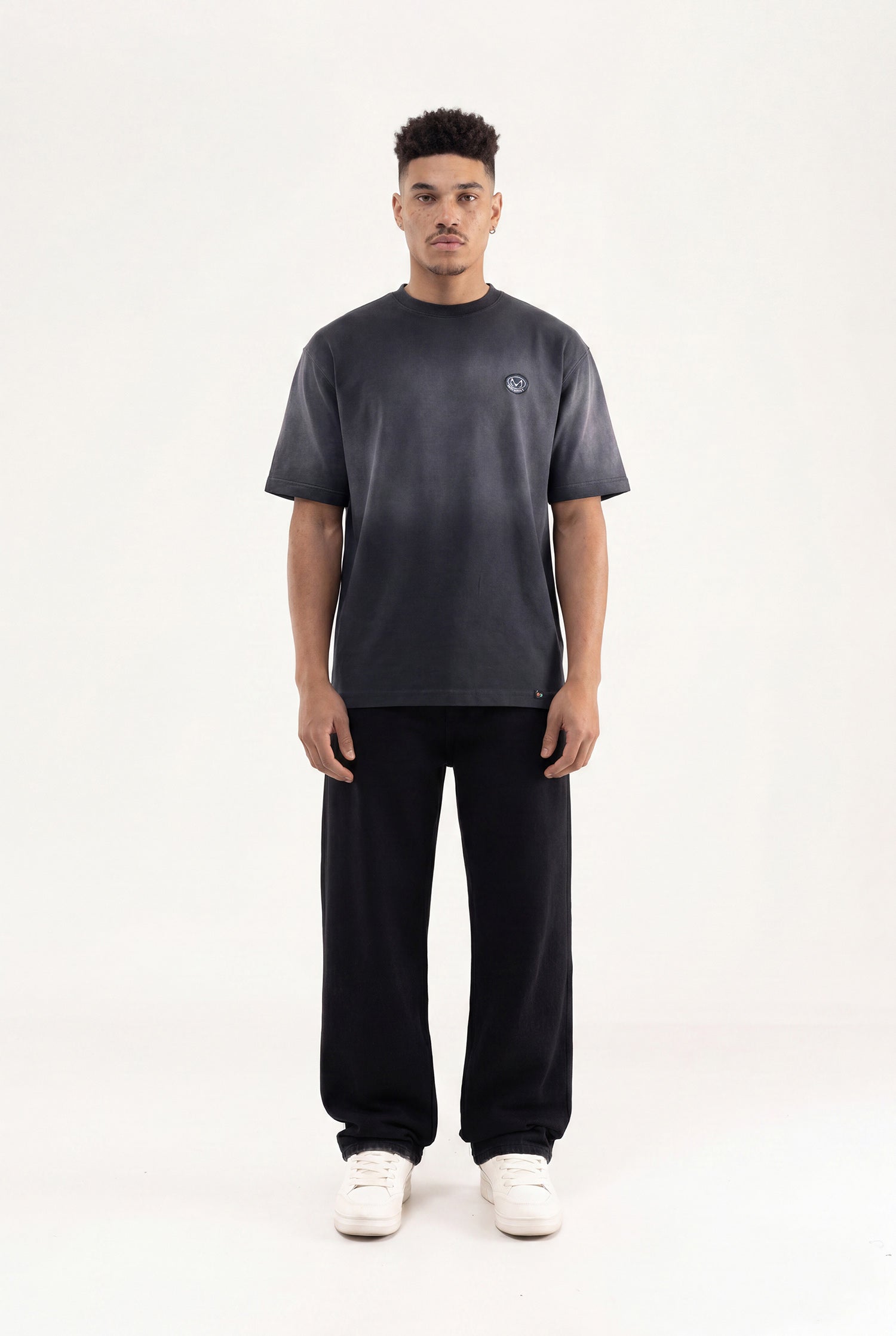 Erkek Logo Embroidered Oversize Tişört Siyah-4