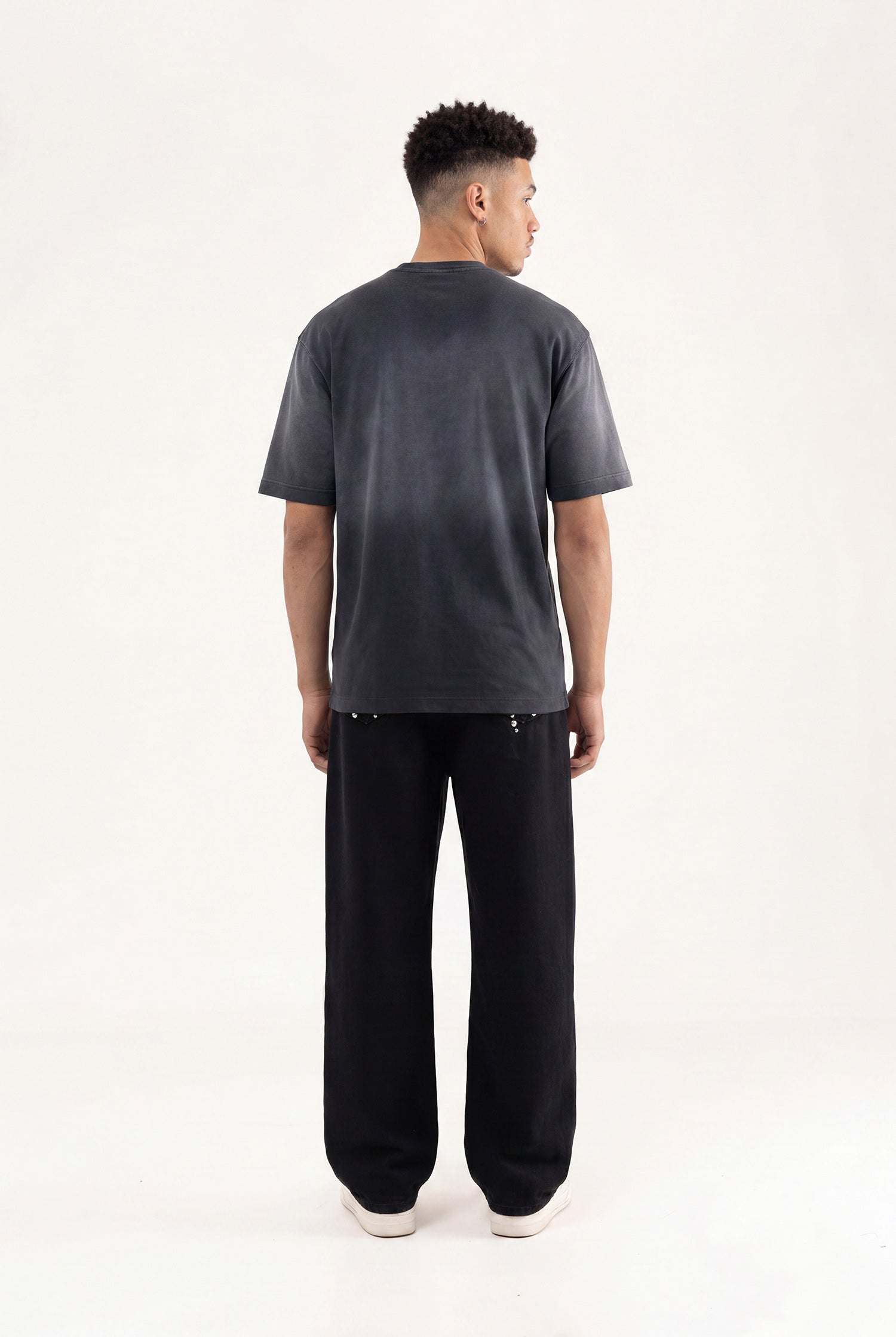 Erkek Logo Embroidered Oversize Tişört Siyah-5