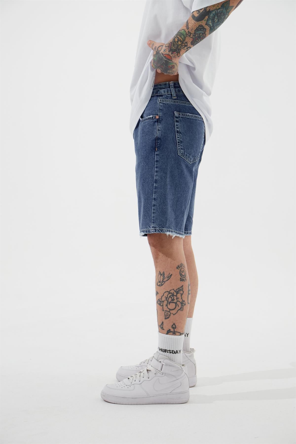Erkek Loose Fith Denim Bermuda Şort Koyu Mavi