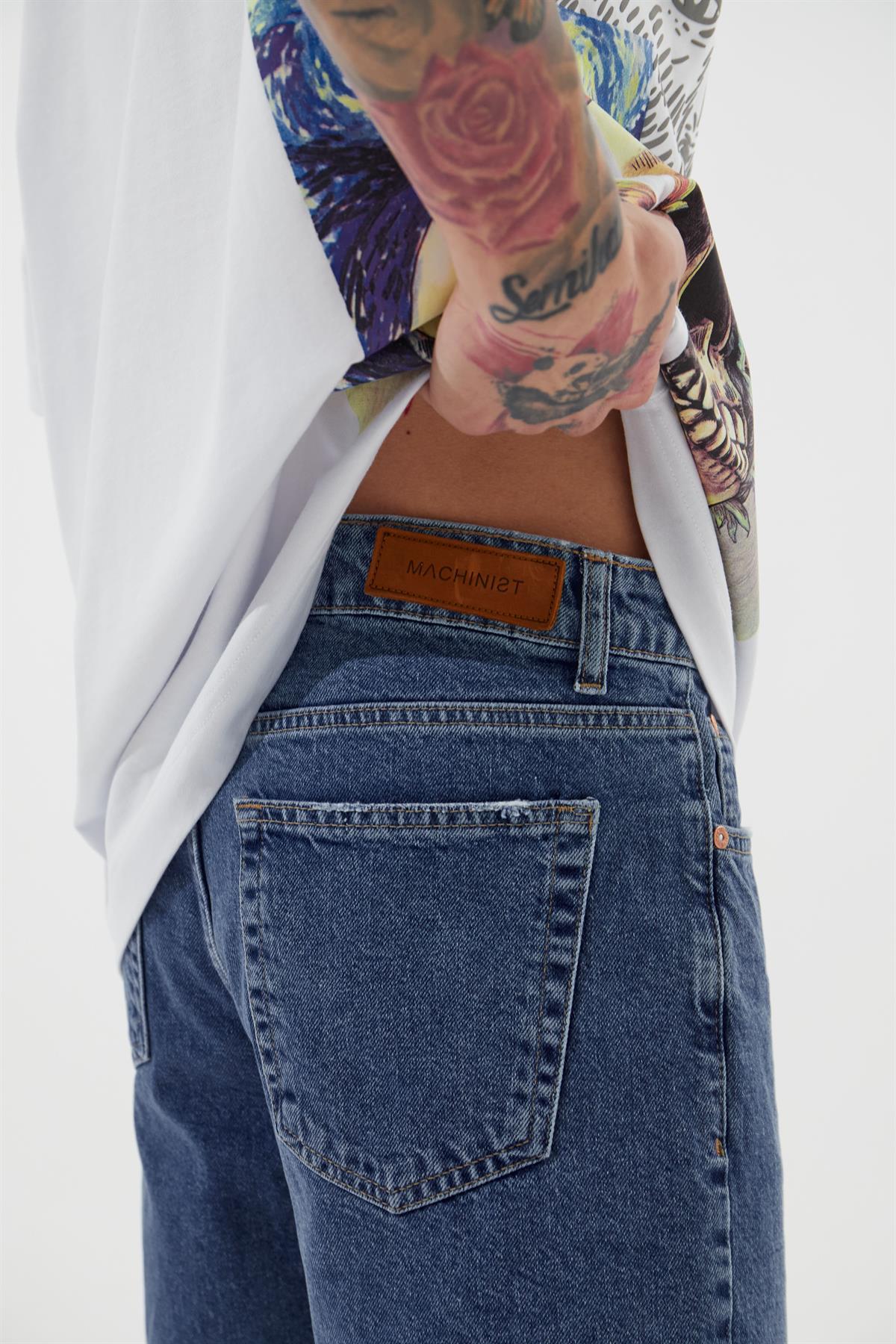 Erkek Loose Fith Denim Bermuda Şort Koyu Mavi