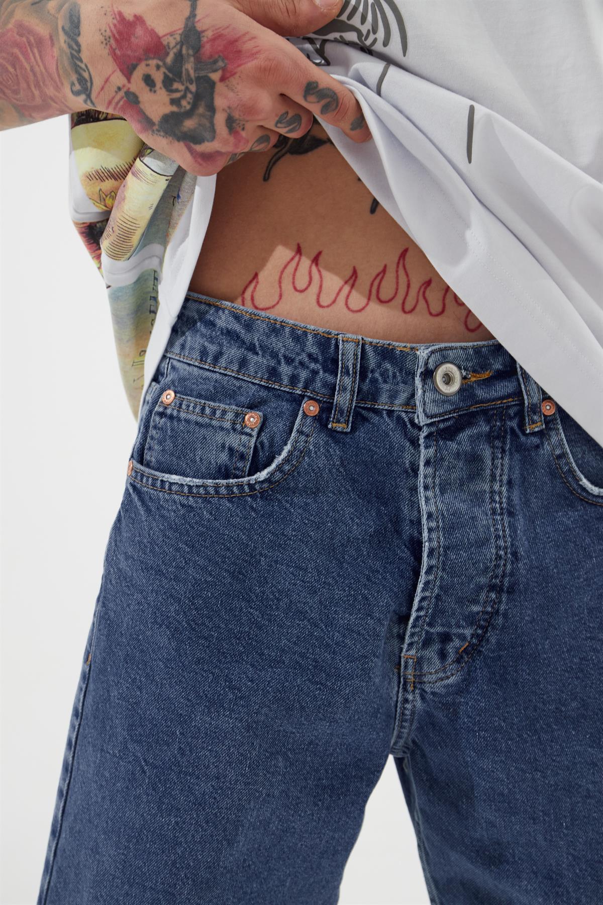 Erkek Loose Fith Denim Bermuda Şort Koyu Mavi