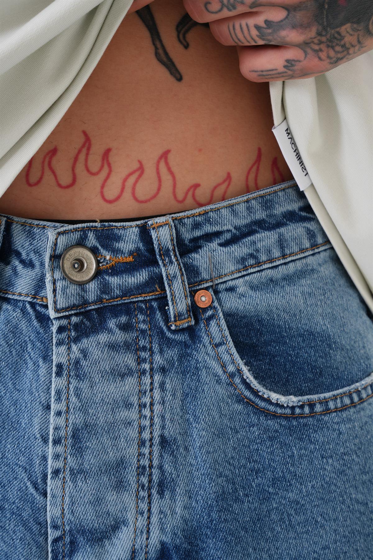 Erkek Loose Fith Denim Bermuda Şort Mavi