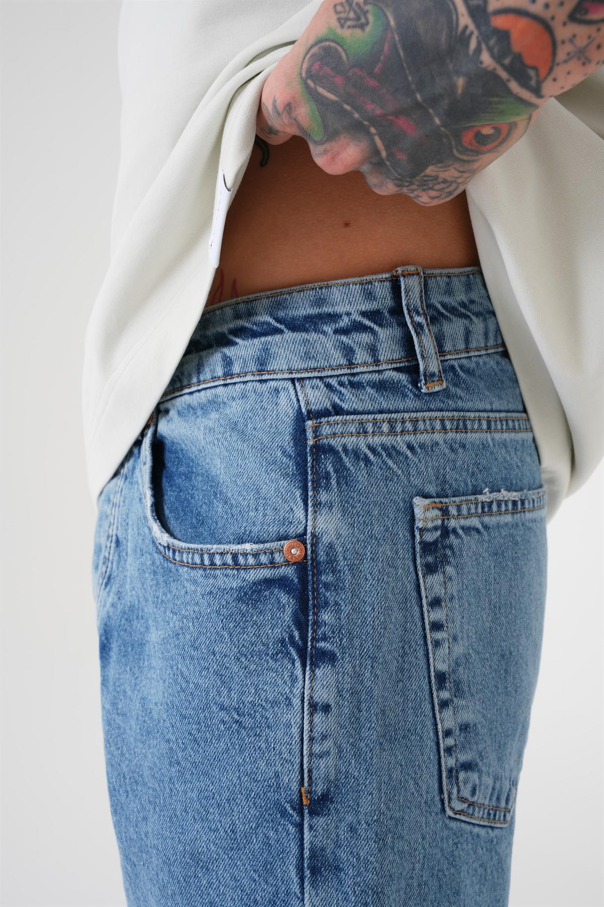 Erkek Loose Fith Denim Bermuda Şort Mavi