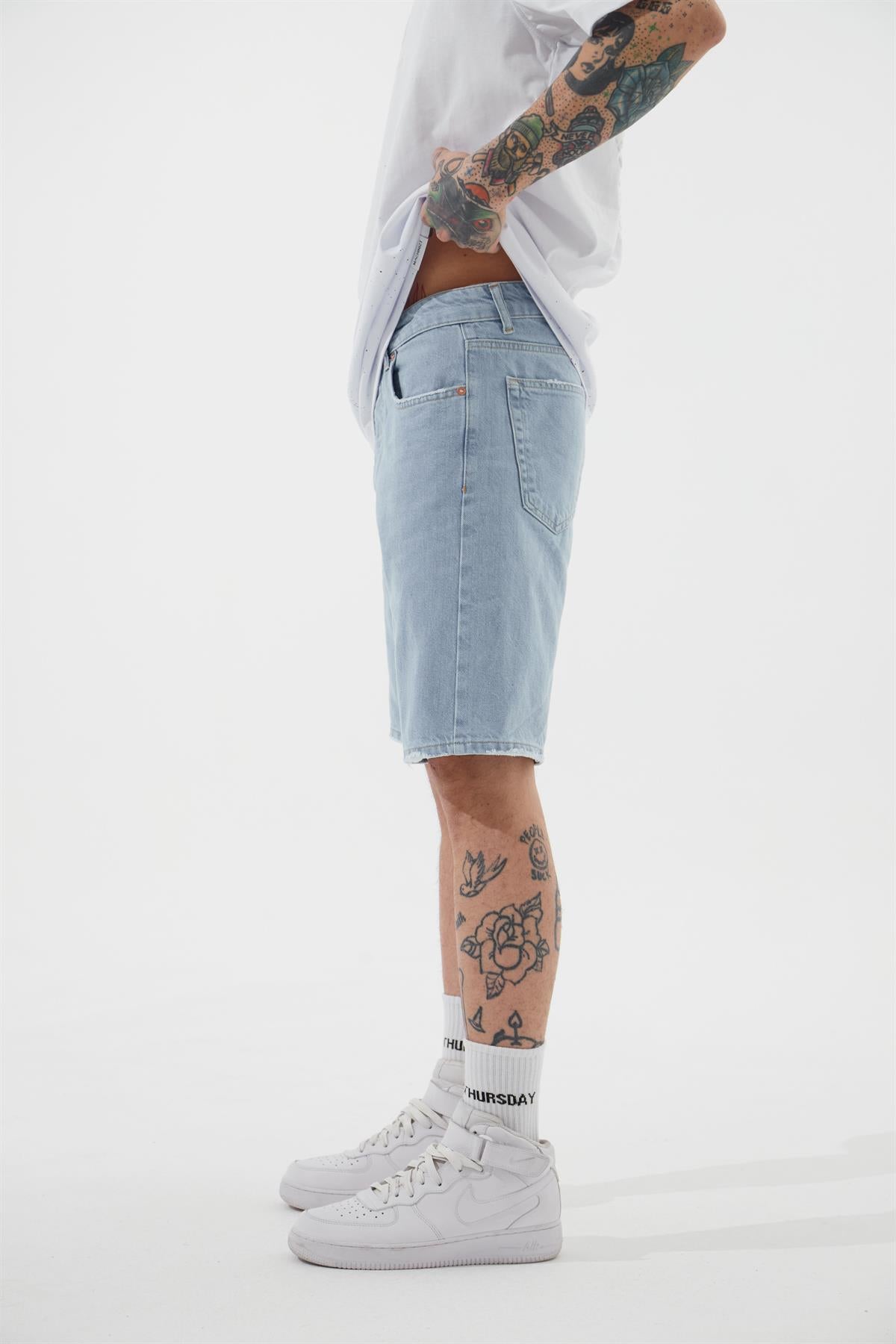 Erkek Loose Fith Denim Bermuda Şort Mavi