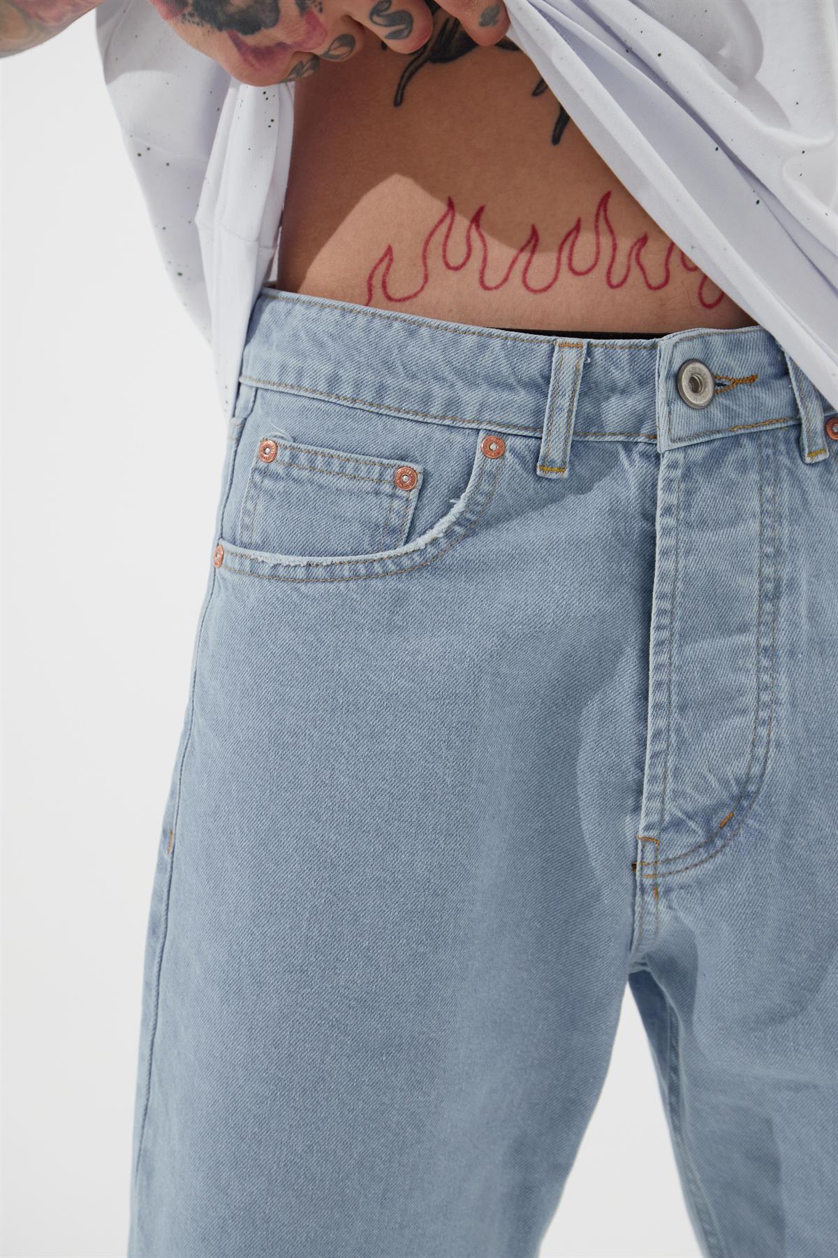 Erkek Loose Fith Denim Bermuda Şort Mavi
