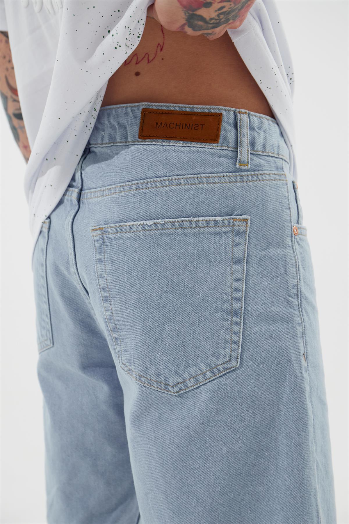 Erkek Loose Fith Denim Bermuda Şort Mavi