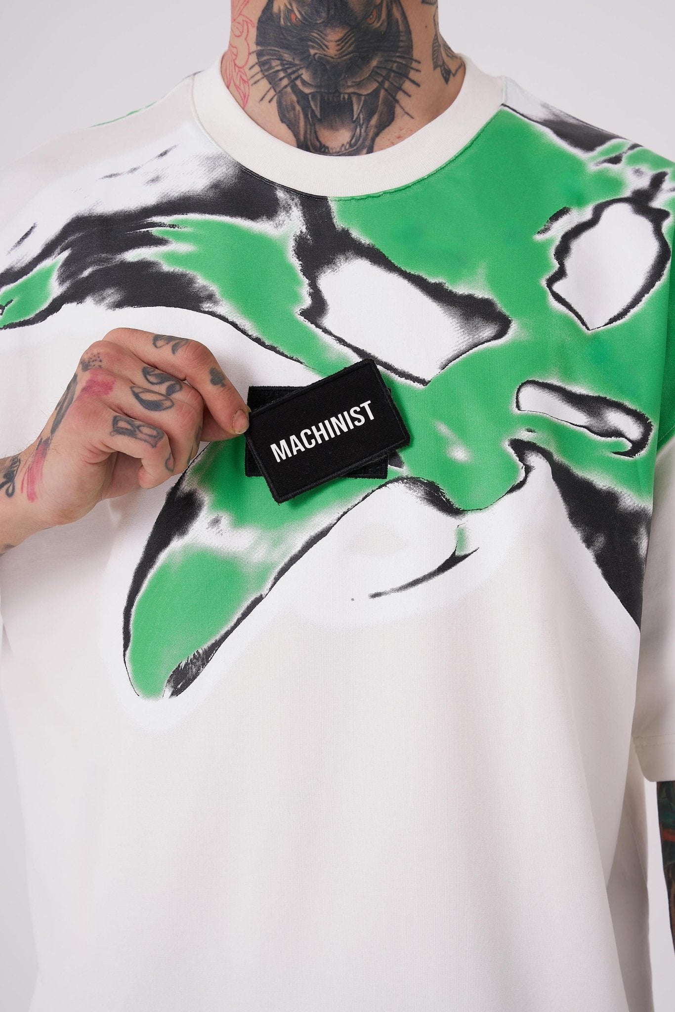 Erkek Lotus Flower Baskılı Oversize Tişört Ekru