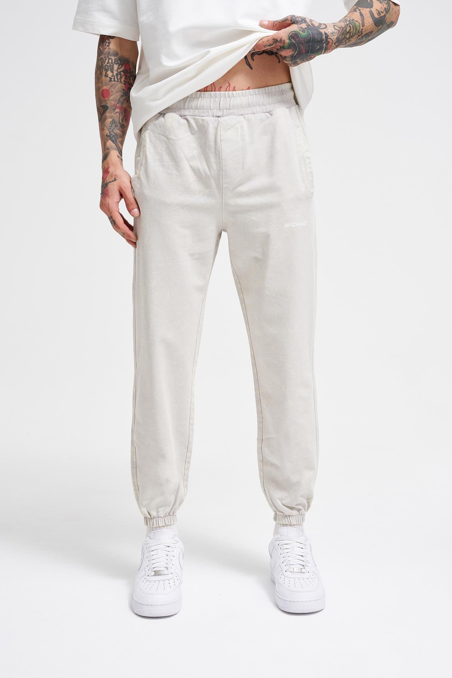 Erkek Luxury Basic Yıkamalı Jogger Eşofman Altı Açık Bej Efektli