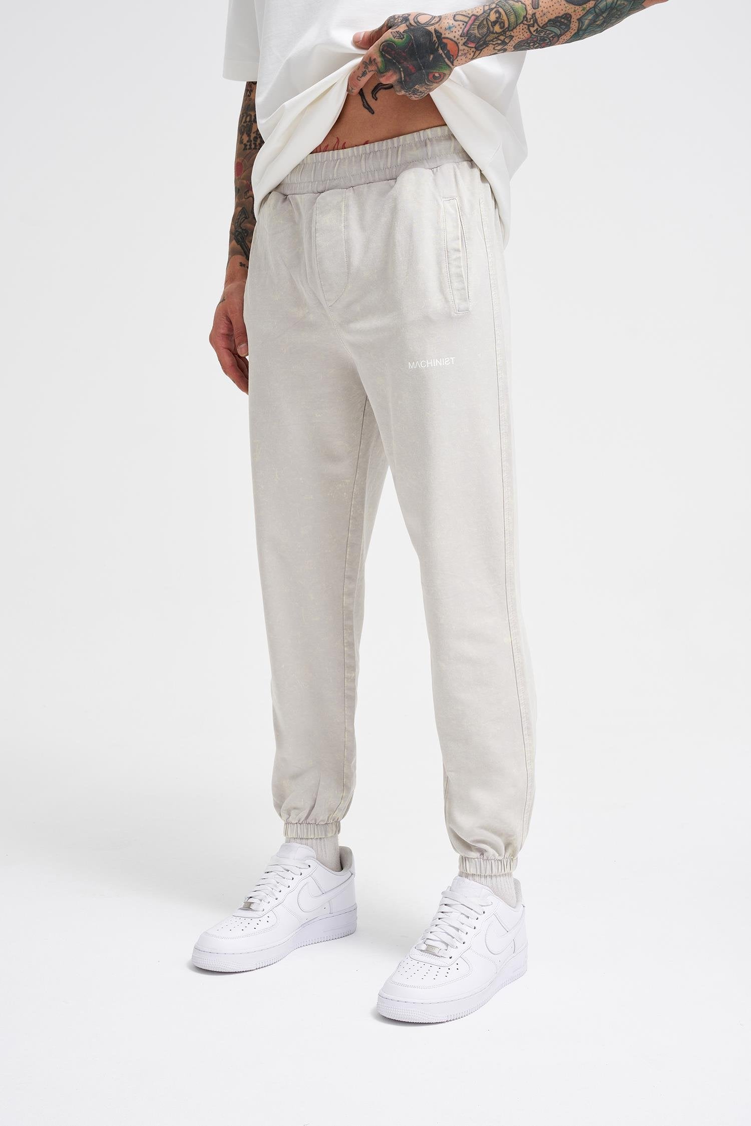 Erkek Luxury Basic Yıkamalı Jogger Eşofman Altı Açık Bej Efektli
