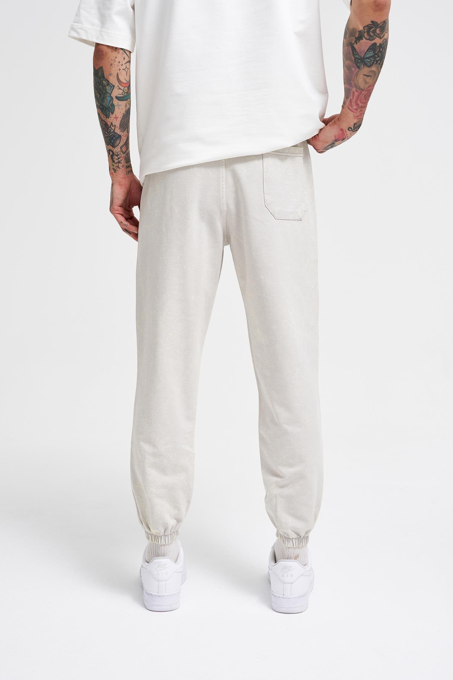 Erkek Luxury Basic Yıkamalı Jogger Eşofman Altı Açık Bej Efektli
