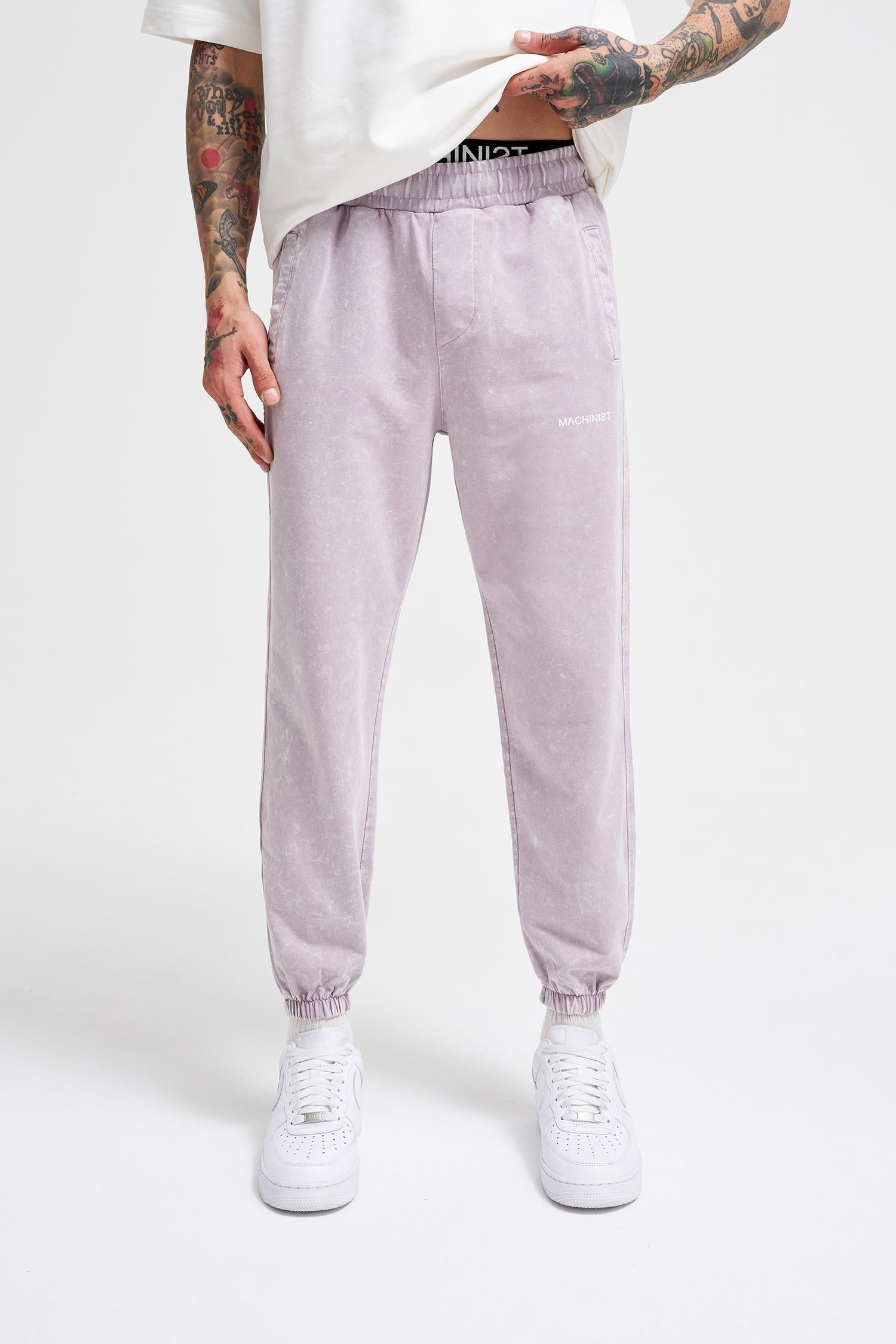 Erkek Luxury Basic Yıkamalı Jogger Eşofman Altı İnci Beyaz - Gri Efektli