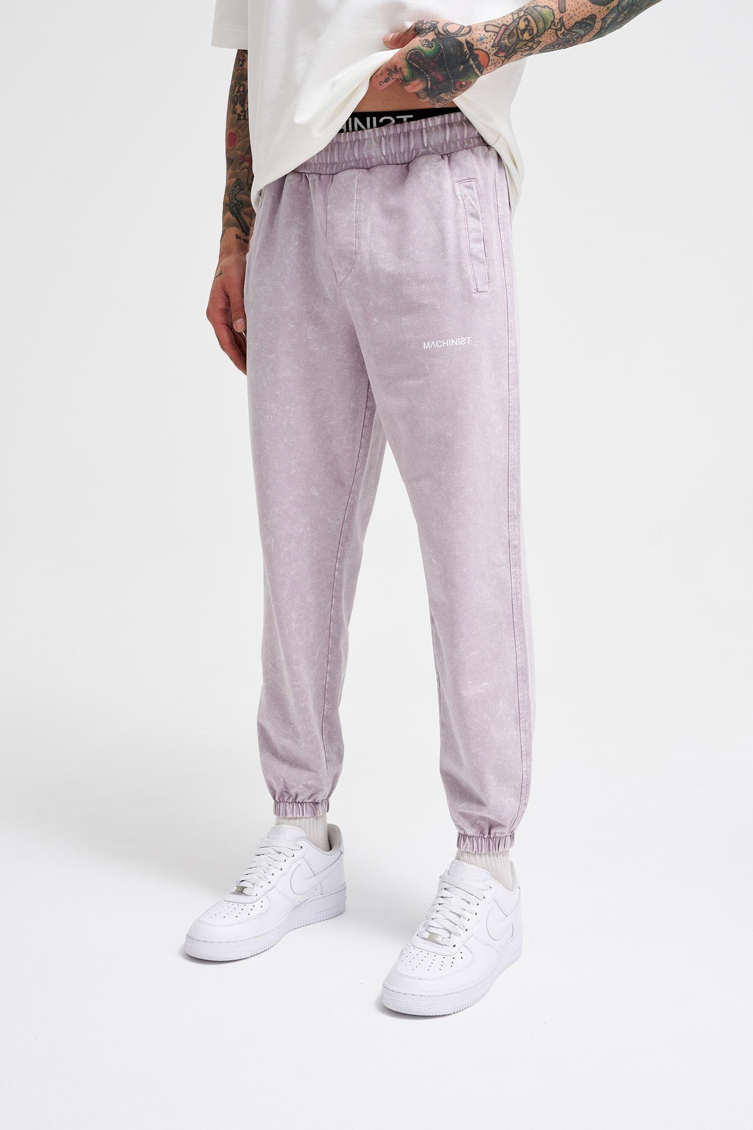 Erkek Luxury Basic Yıkamalı Jogger Eşofman Altı İnci Beyaz - Gri Efektli