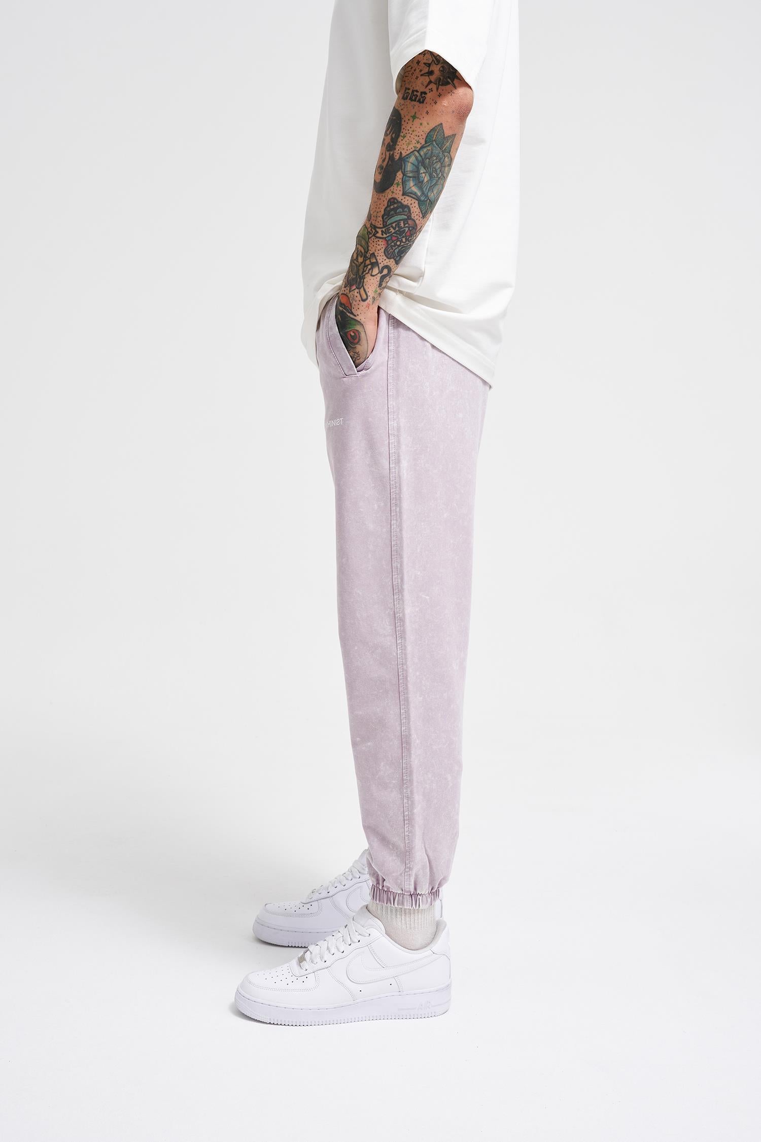 Erkek Luxury Basic Yıkamalı Jogger Eşofman Altı İnci Beyaz - Gri Efektli