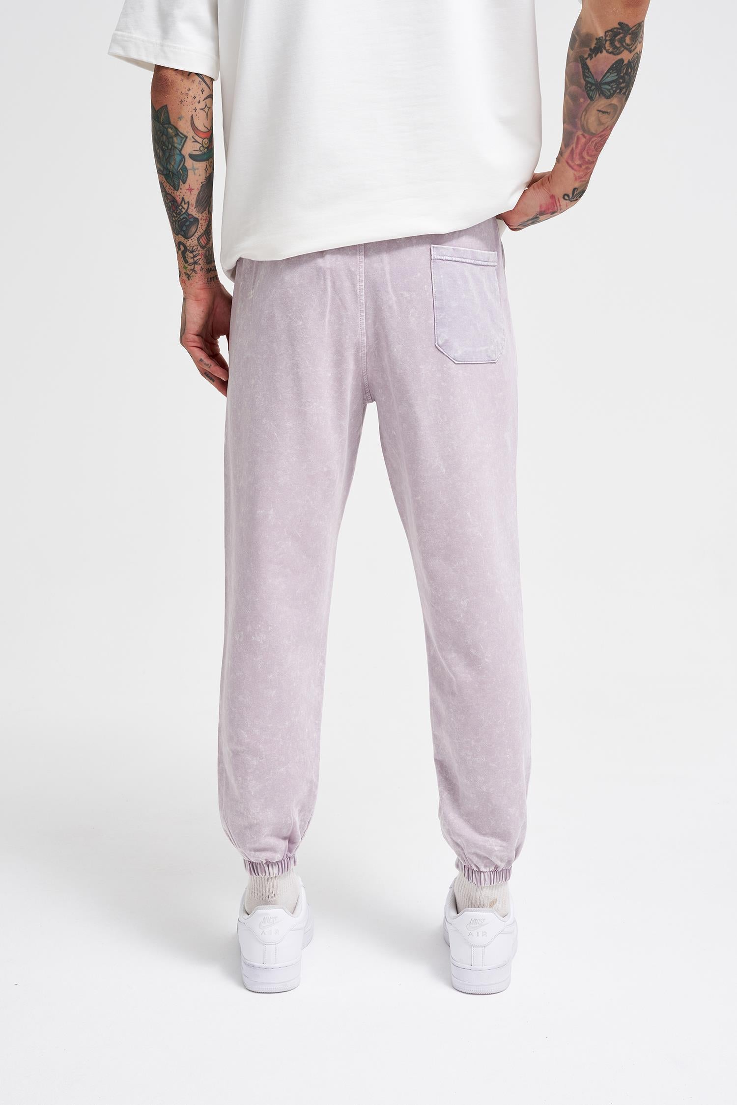 Erkek Luxury Basic Yıkamalı Jogger Eşofman Altı İnci Beyaz - Gri Efektli