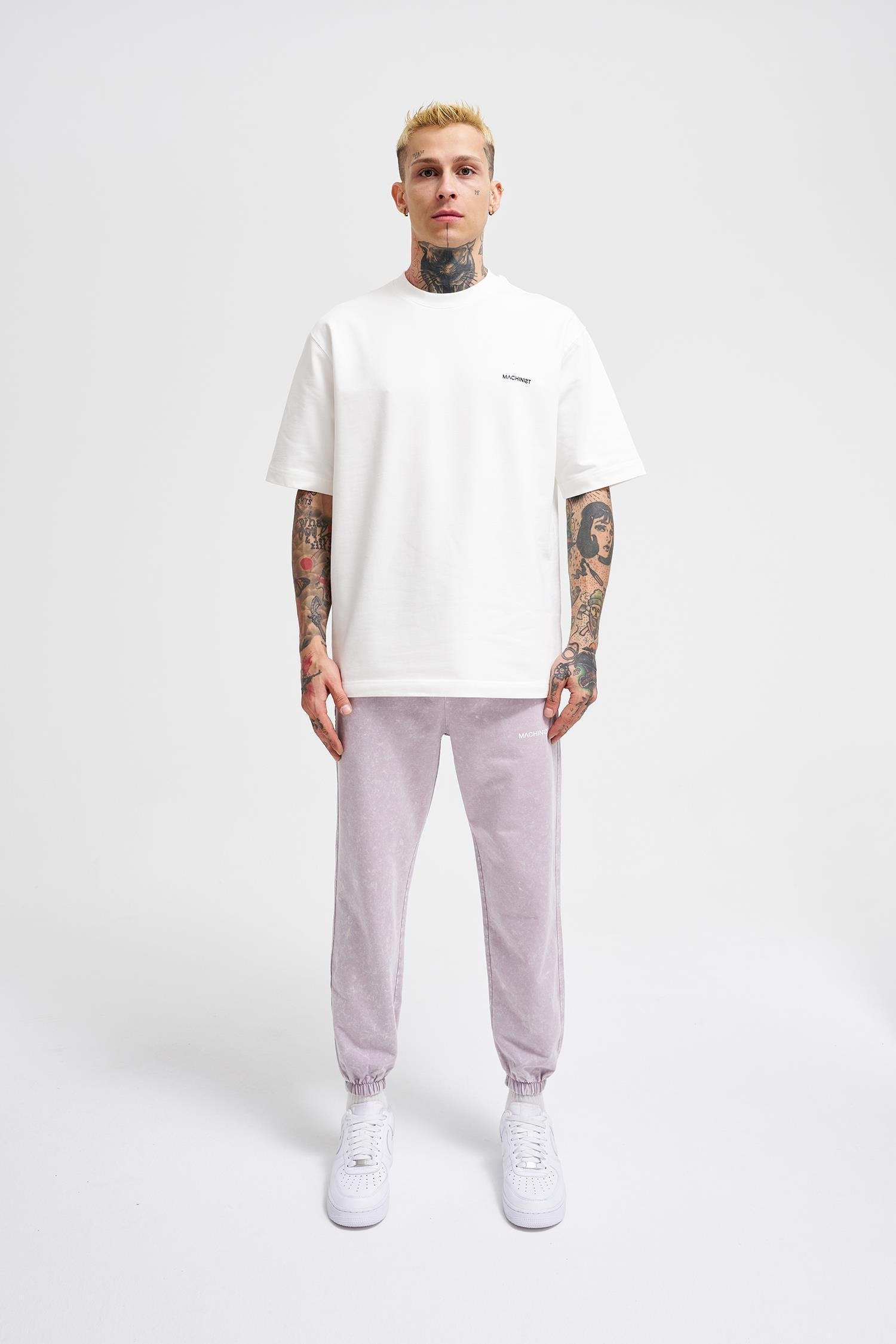 Erkek Luxury Basic Yıkamalı Jogger Eşofman Altı İnci Beyaz - Gri Efektli