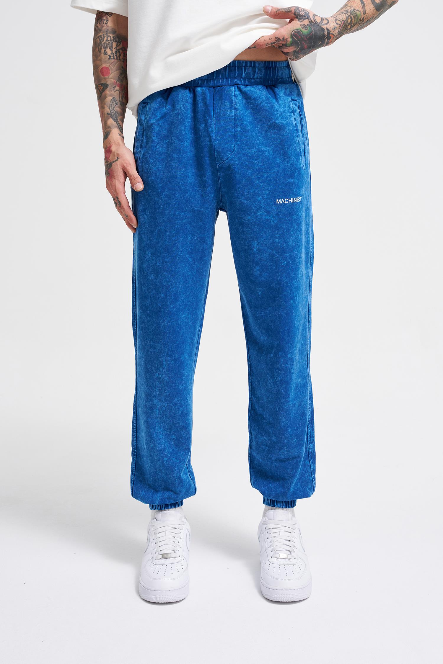 Erkek Luxury Basic Yıkamalı Jogger Eşofman Altı Indigo Efektli