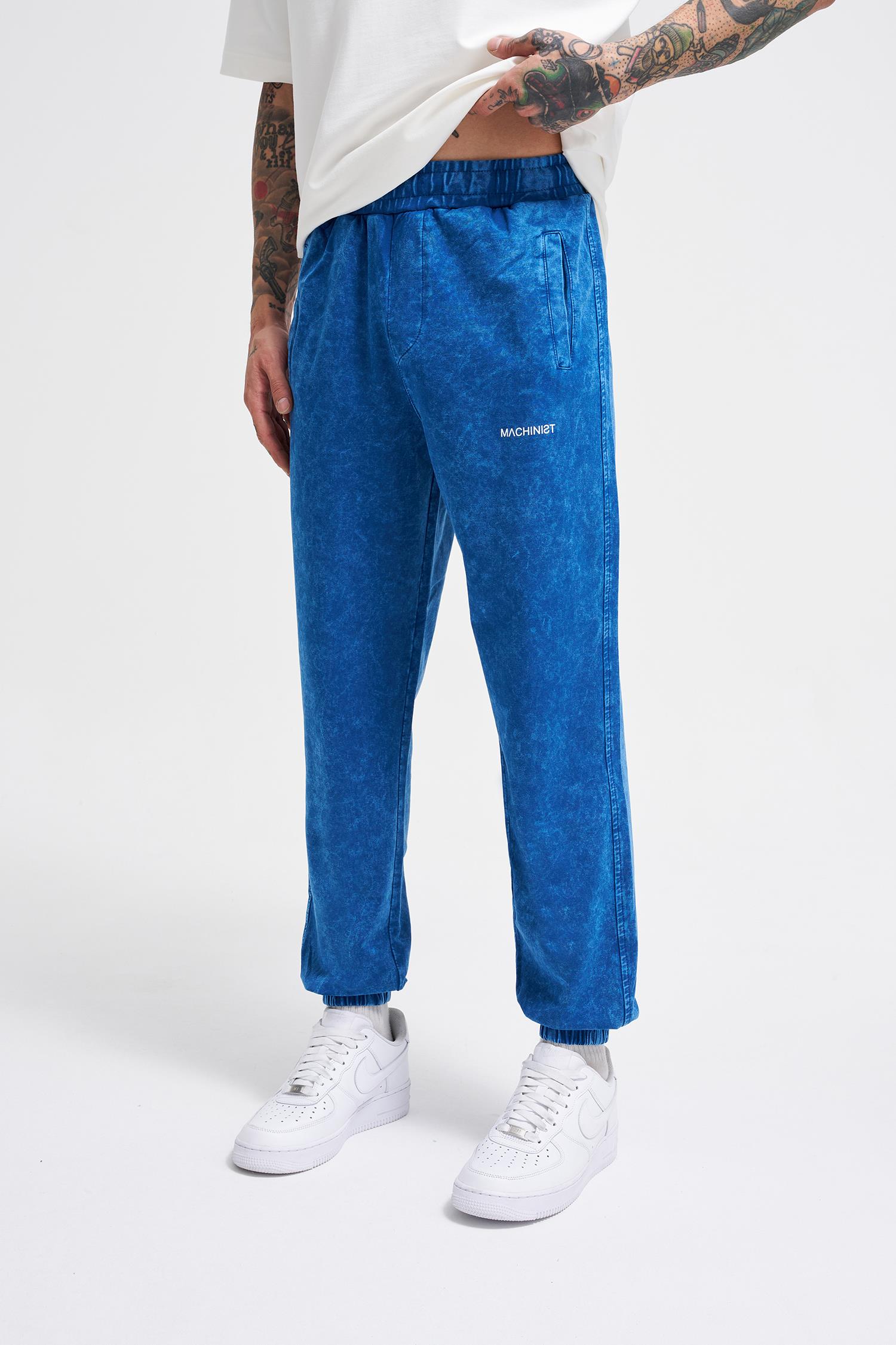 Erkek Luxury Basic Yıkamalı Jogger Eşofman Altı Indigo Efektli