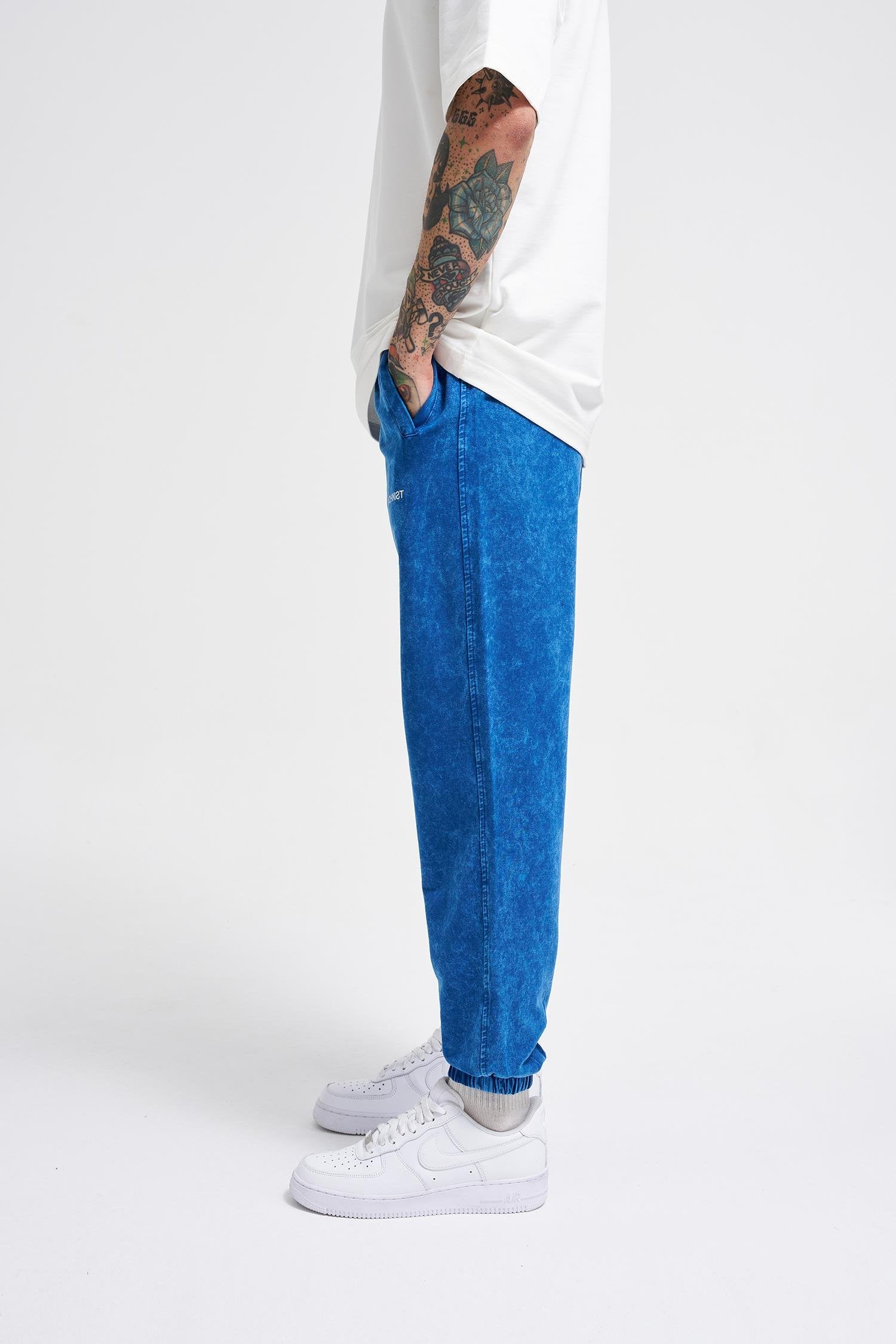 Erkek Luxury Basic Yıkamalı Jogger Eşofman Altı Indigo Efektli