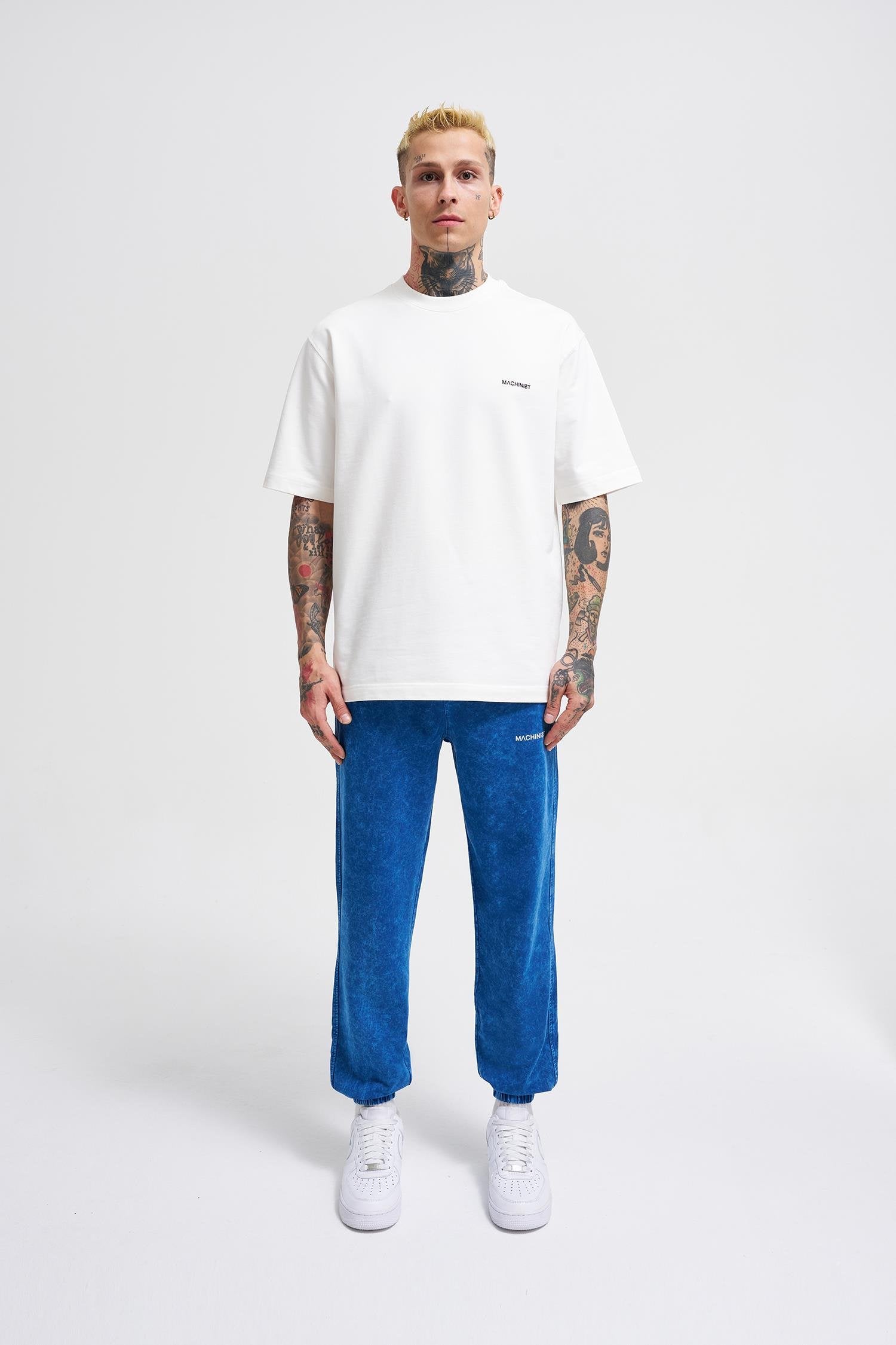 Erkek Luxury Basic Yıkamalı Jogger Eşofman Altı Indigo Efektli
