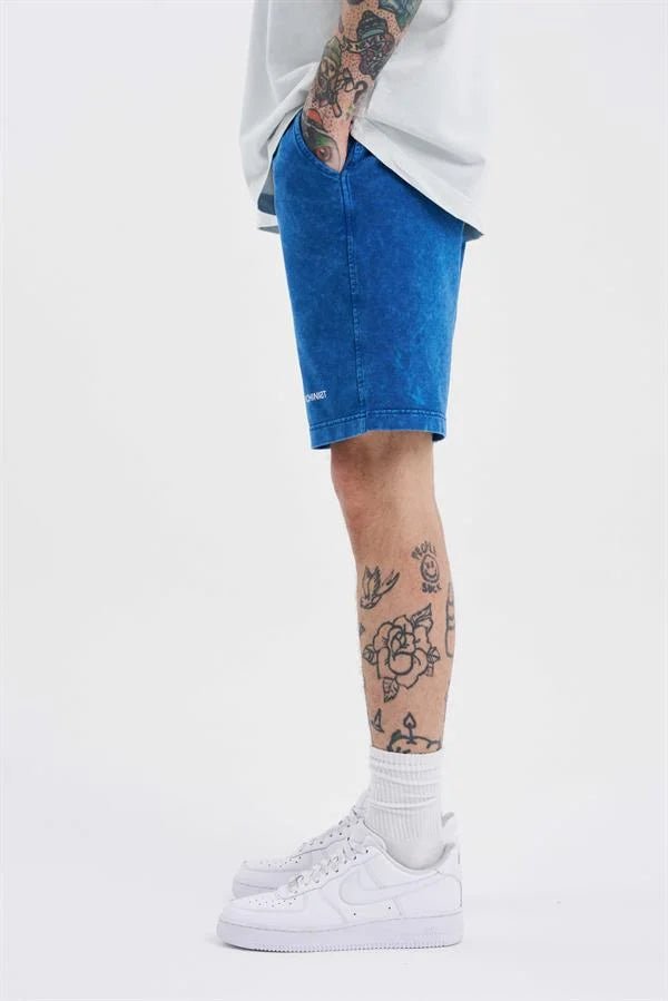 Erkek Luxury Basic Yıkamalı Relaxed Şort Indigo Efektli