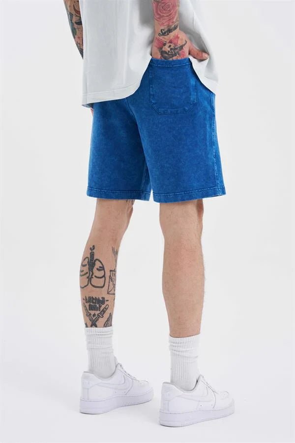 Erkek Luxury Basic Yıkamalı Relaxed Şort Indigo Efektli