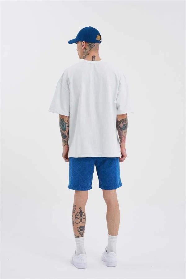 Erkek Luxury Basic Yıkamalı Relaxed Şort Indigo Efektli