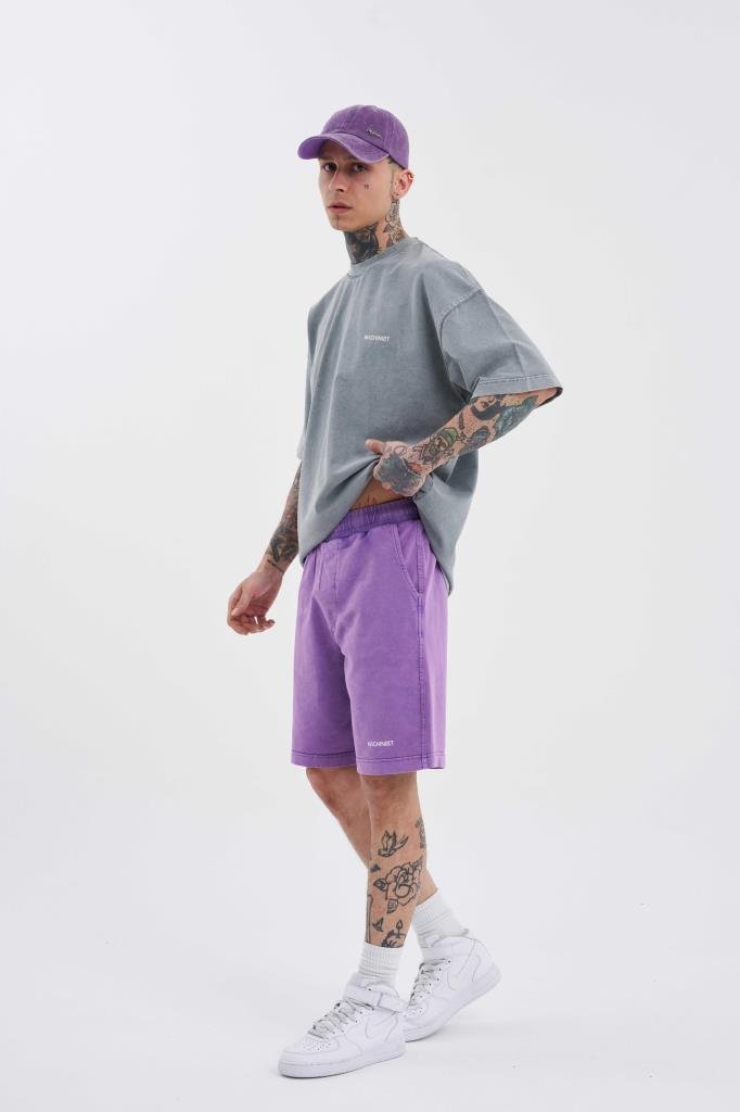 Erkek Luxury Basic Yıkamalı Relaxed Şort Mor
