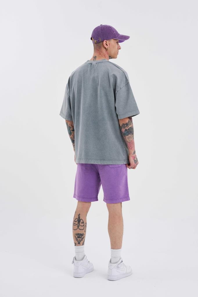 Erkek Luxury Basic Yıkamalı Relaxed Şort Mor