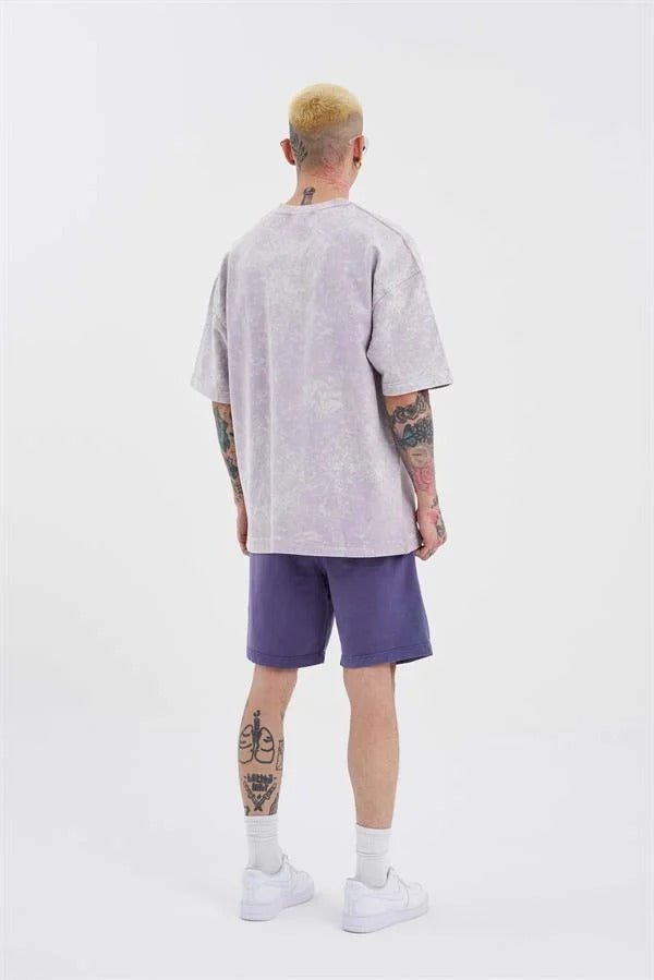 Erkek Luxury Basic Yıkamalı Relaxed Şort Mor