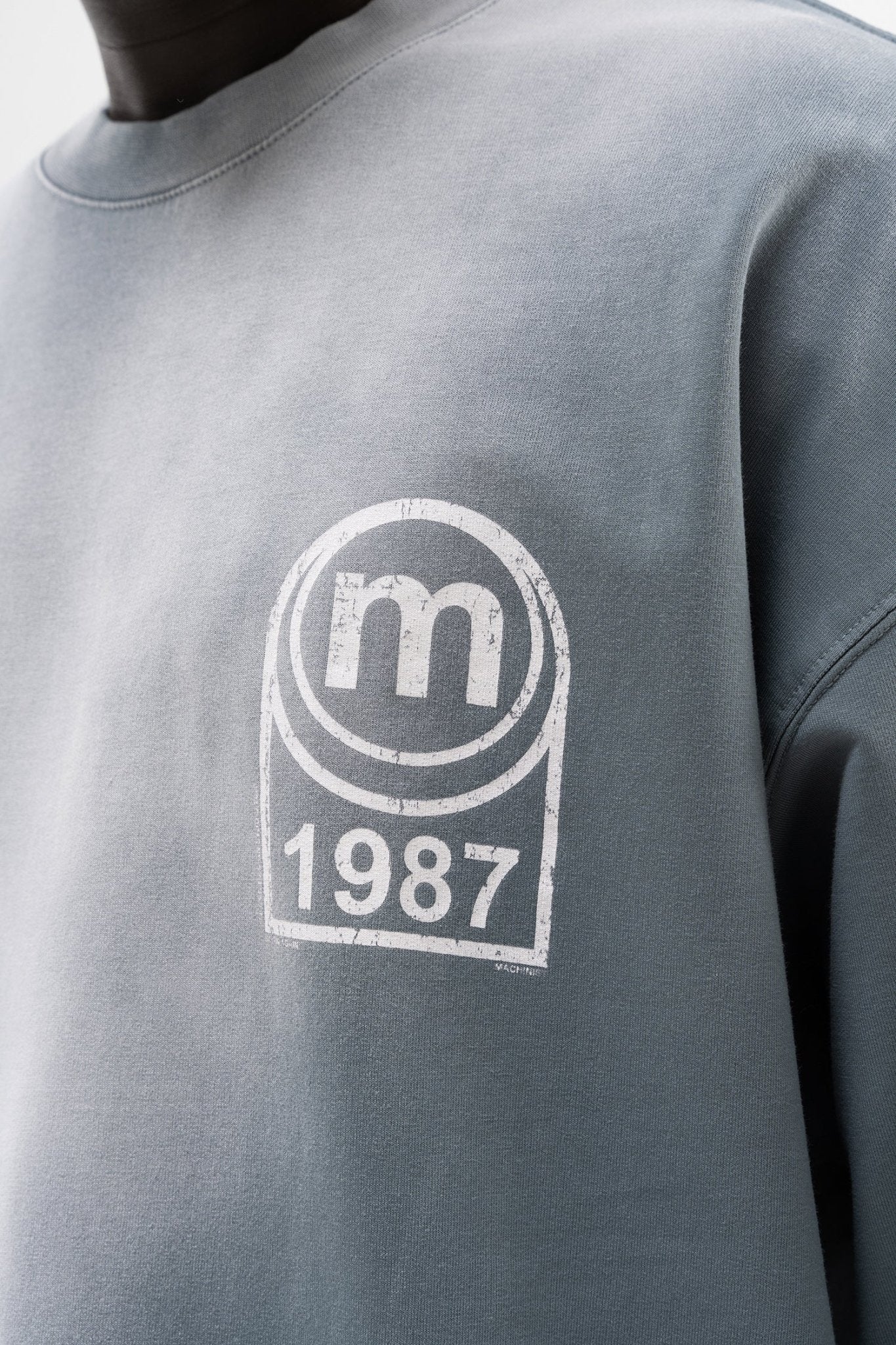 Erkek M Logo Baskılı Yıkamalı Oversize Tişört Gri
