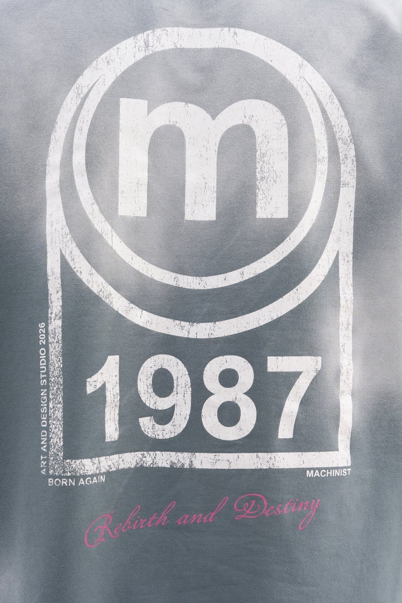 Erkek M Logo Baskılı Yıkamalı Oversize Tişört Gri
