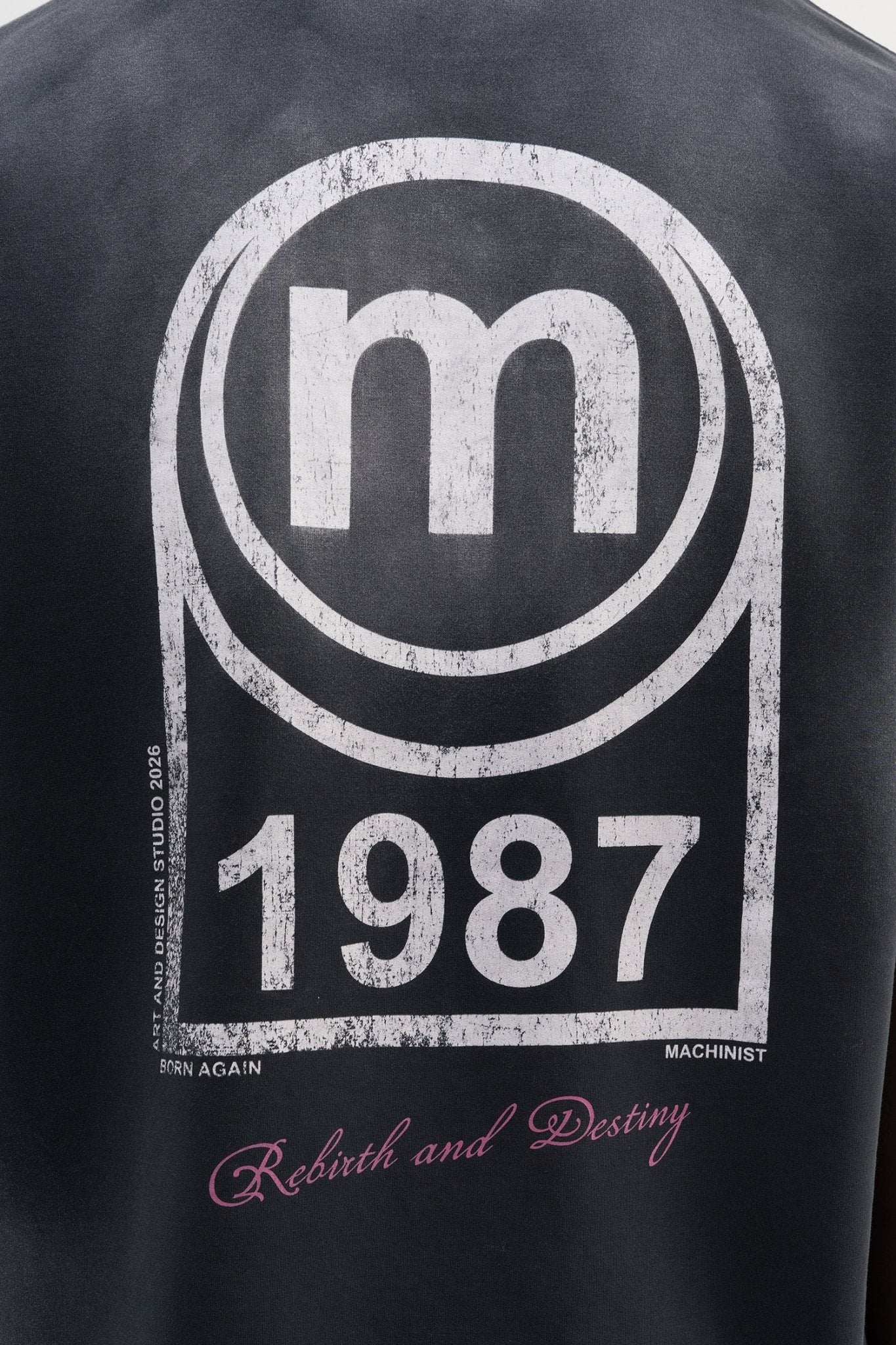 Erkek M Logo Baskılı Yıkamalı Oversize Tişört Siyah