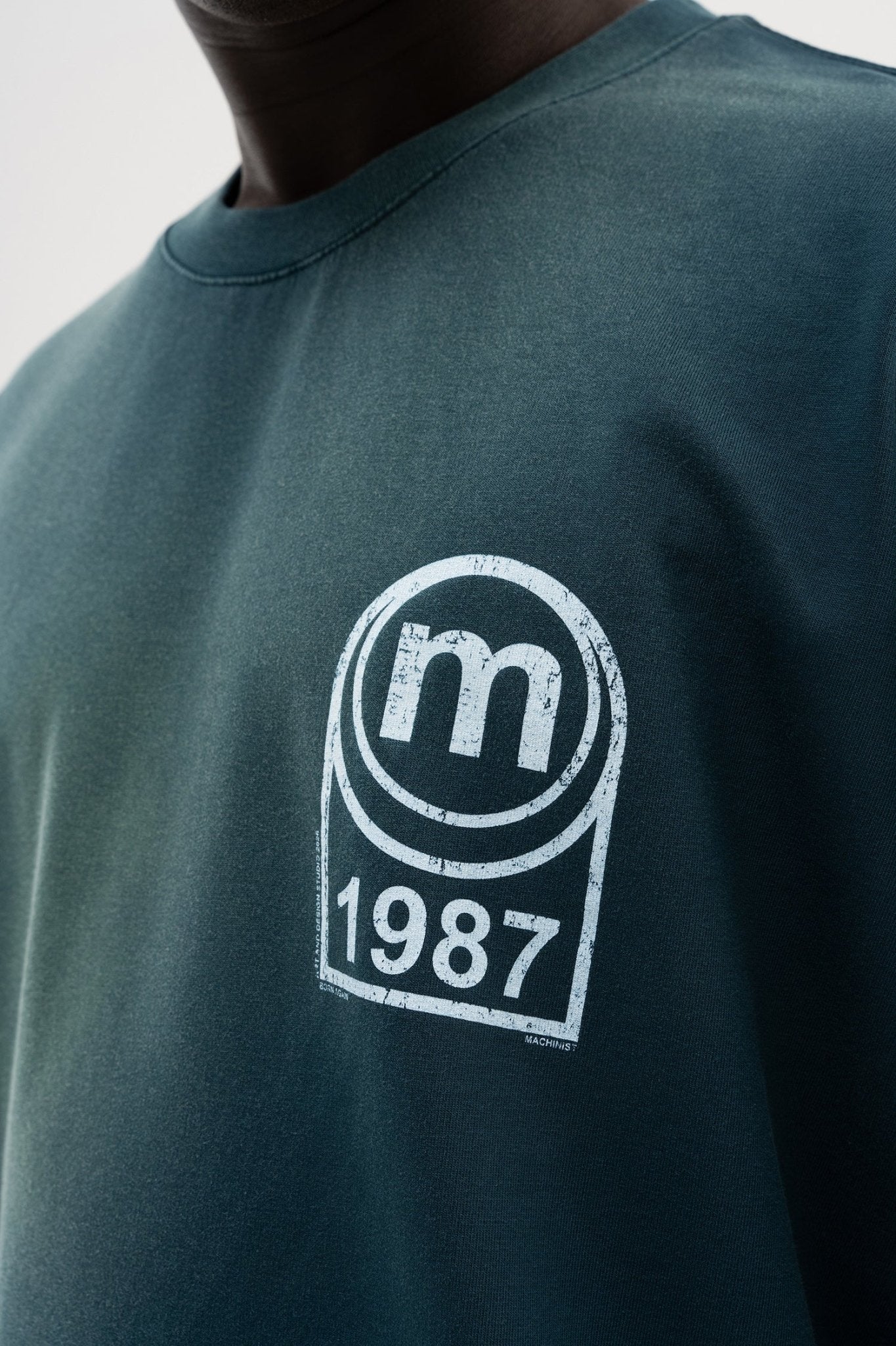Erkek M Logo Baskılı Yıkamalı Oversize Tişört Yağ Yeşili