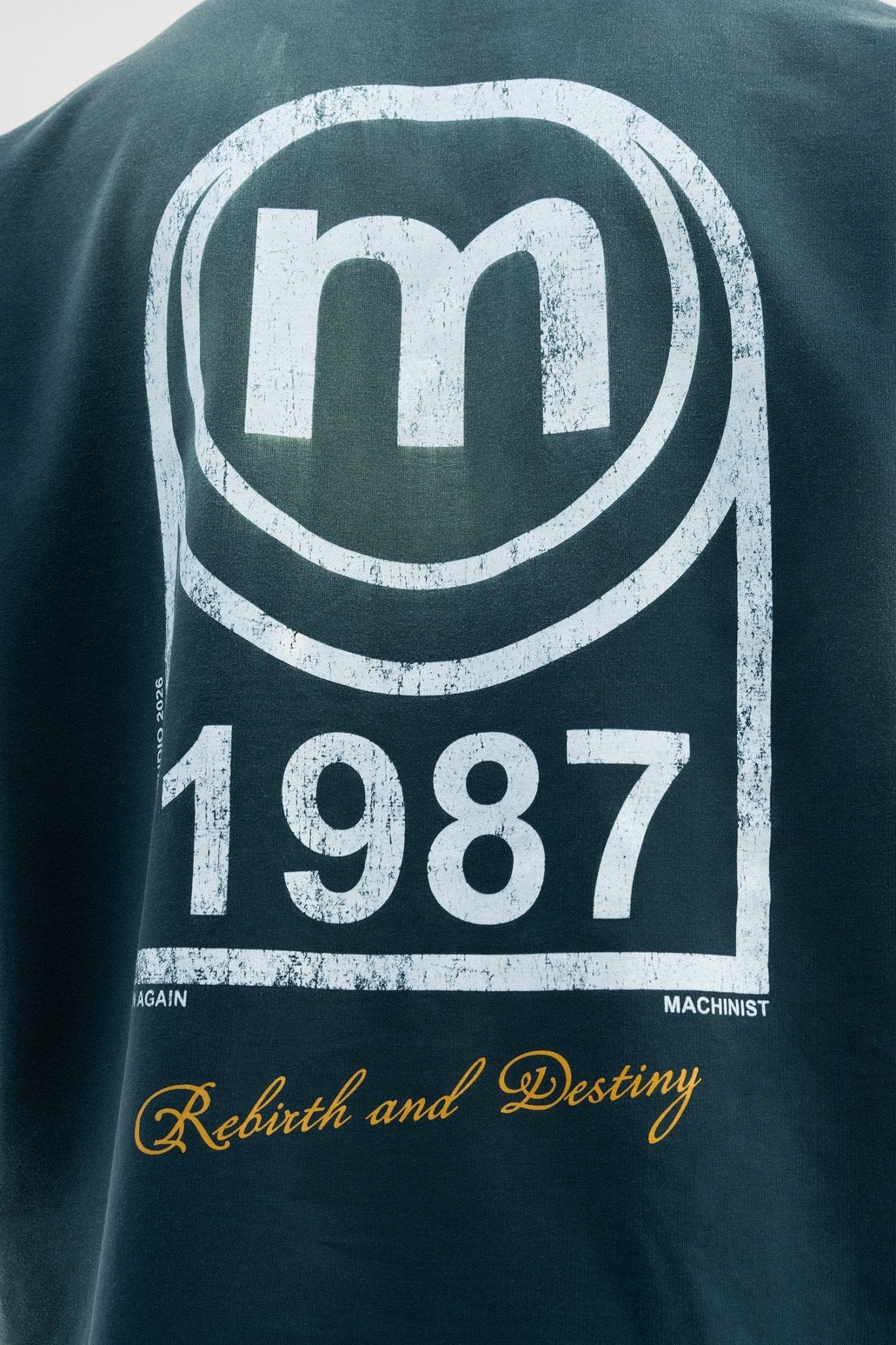 Erkek M Logo Baskılı Yıkamalı Oversize Tişört Yağ Yeşili