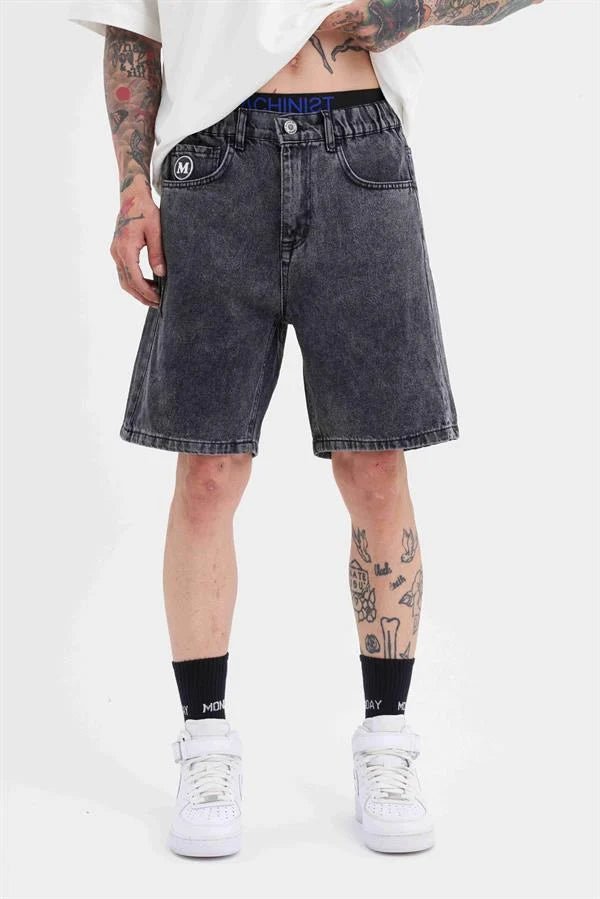 Erkek M Logo Jean Short Gri