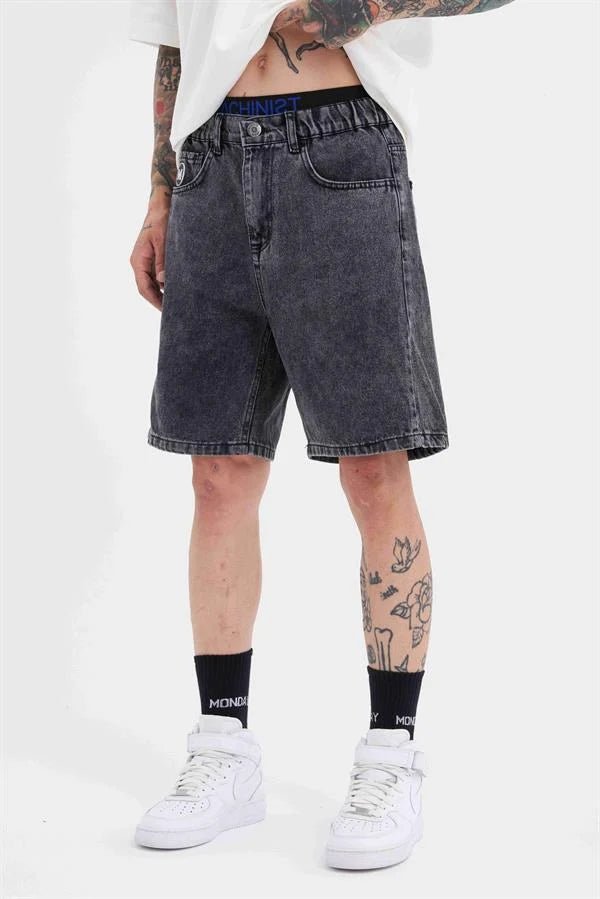 Erkek M Logo Jean Short Gri