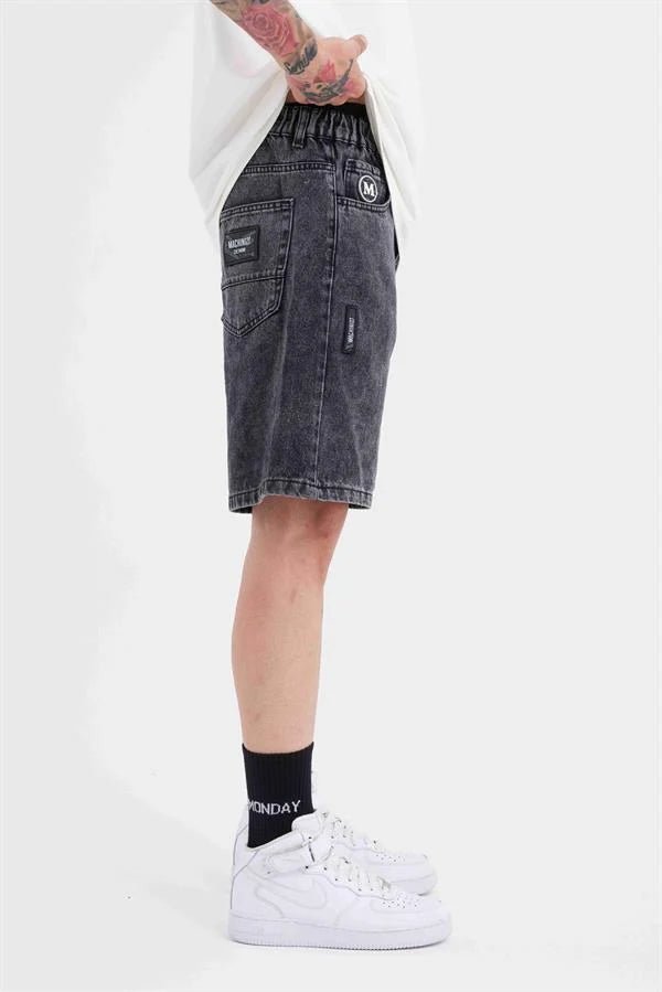 Erkek M Logo Jean Short Gri
