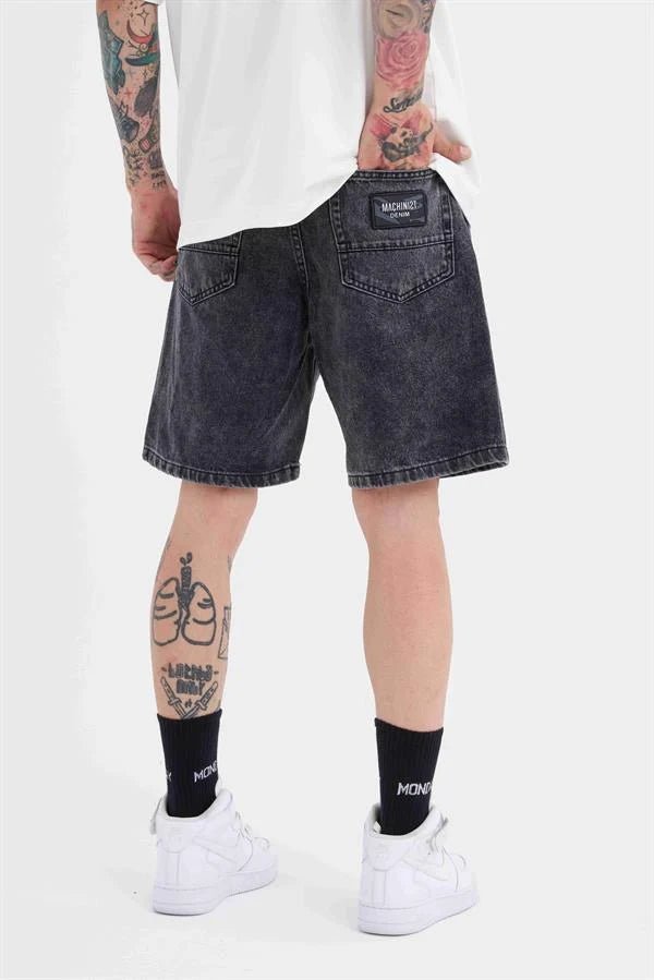 Erkek M Logo Jean Short Gri