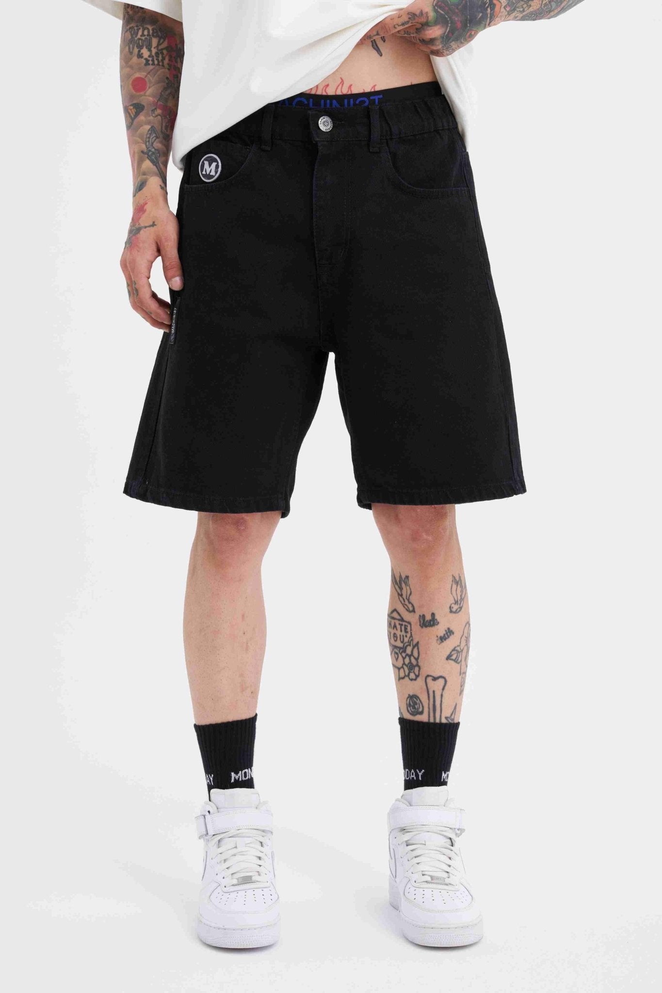Erkek M Logo Jean Short Siyah