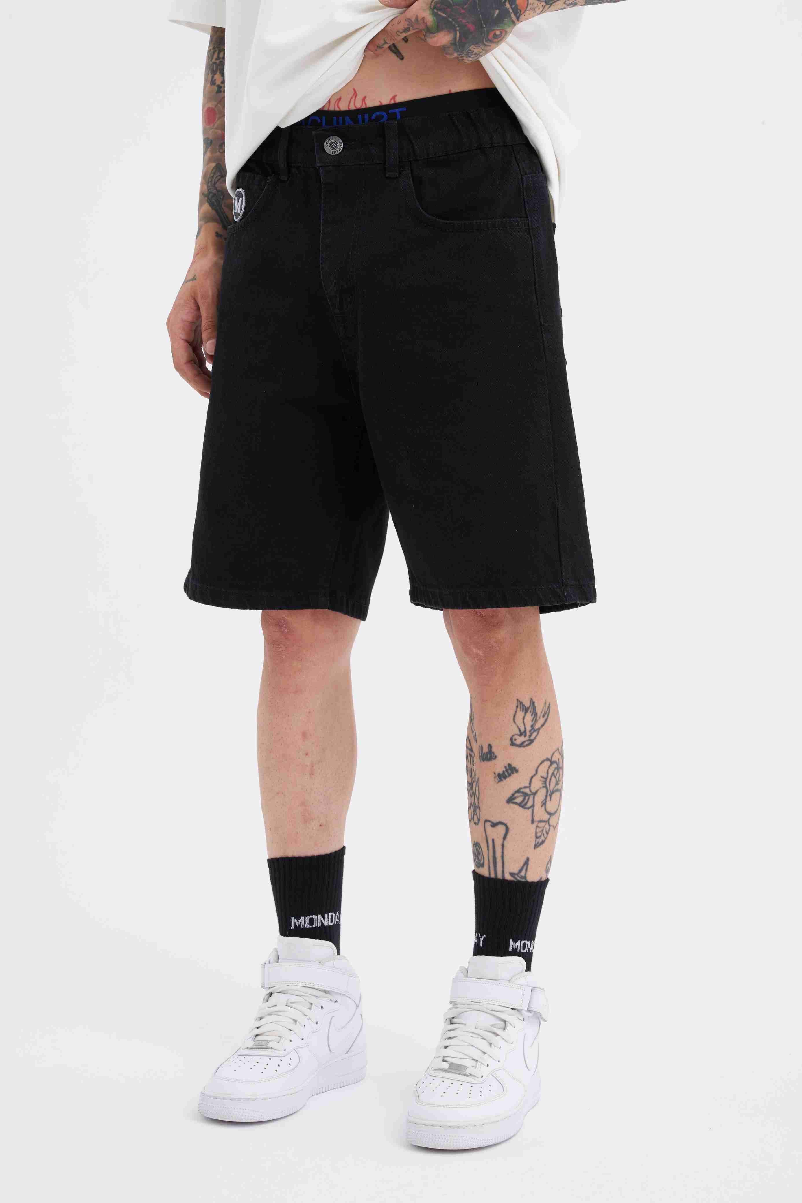 Erkek M Logo Jean Short Siyah