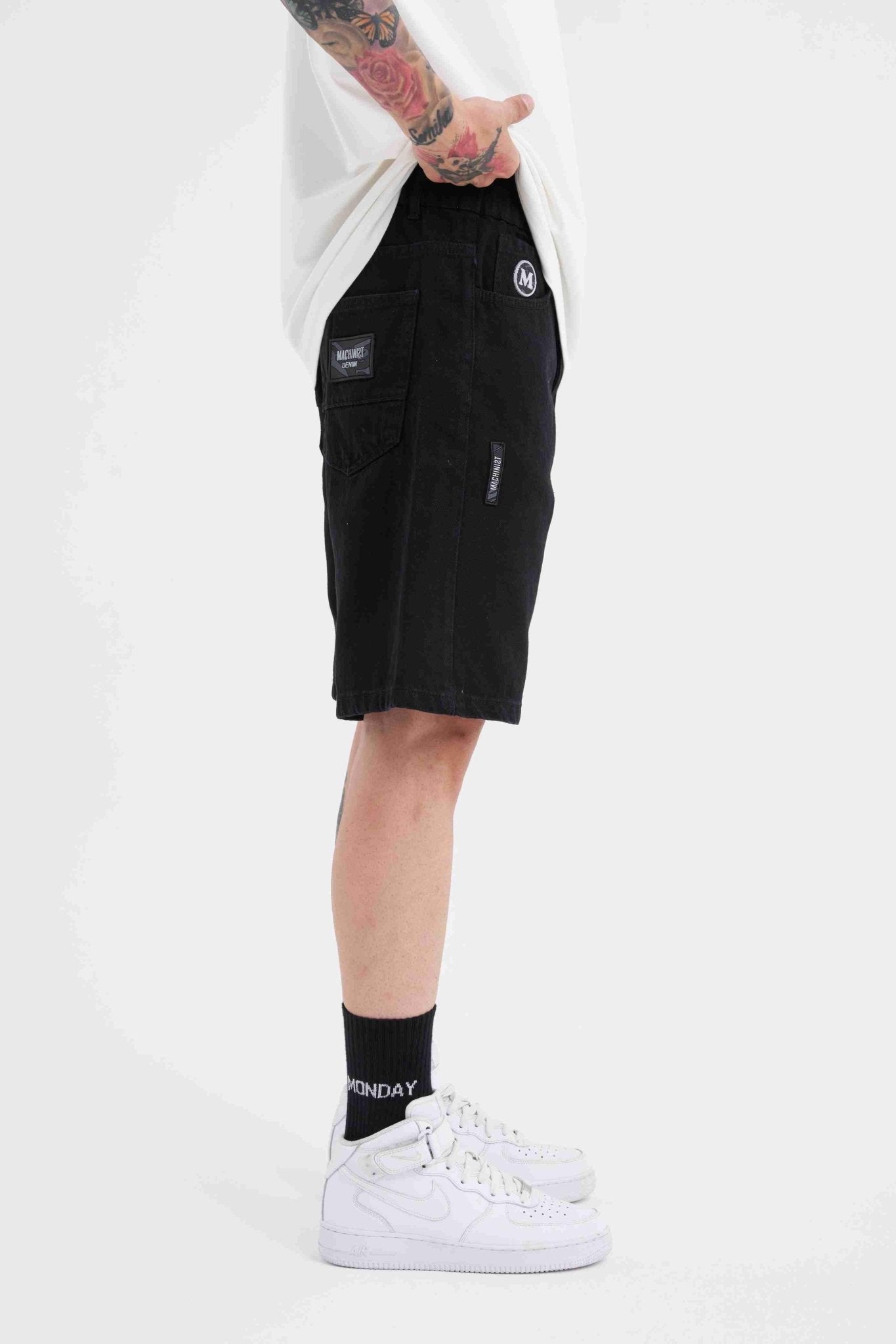Erkek M Logo Jean Short Siyah
