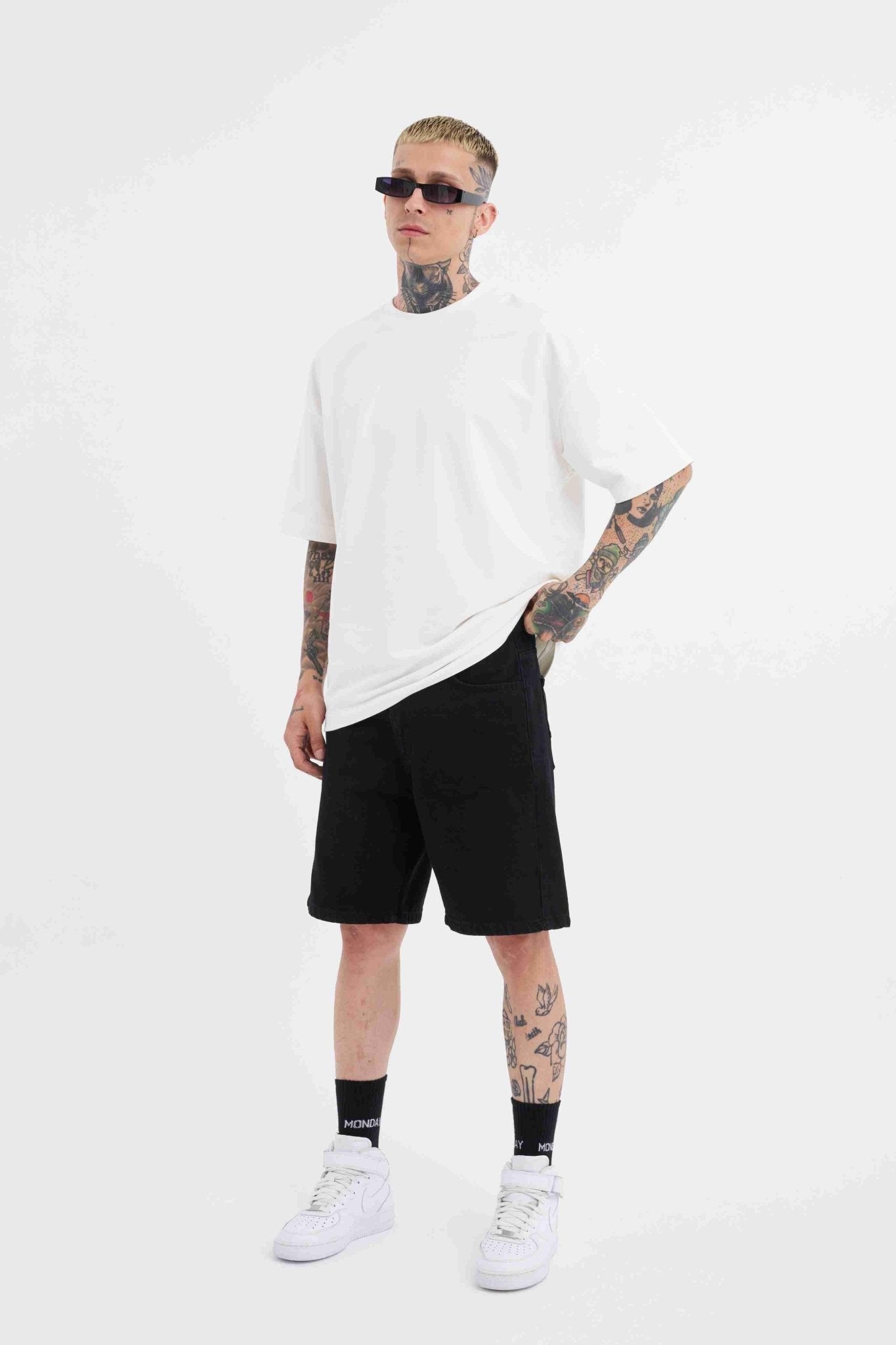 Erkek M Logo Jean Short Siyah